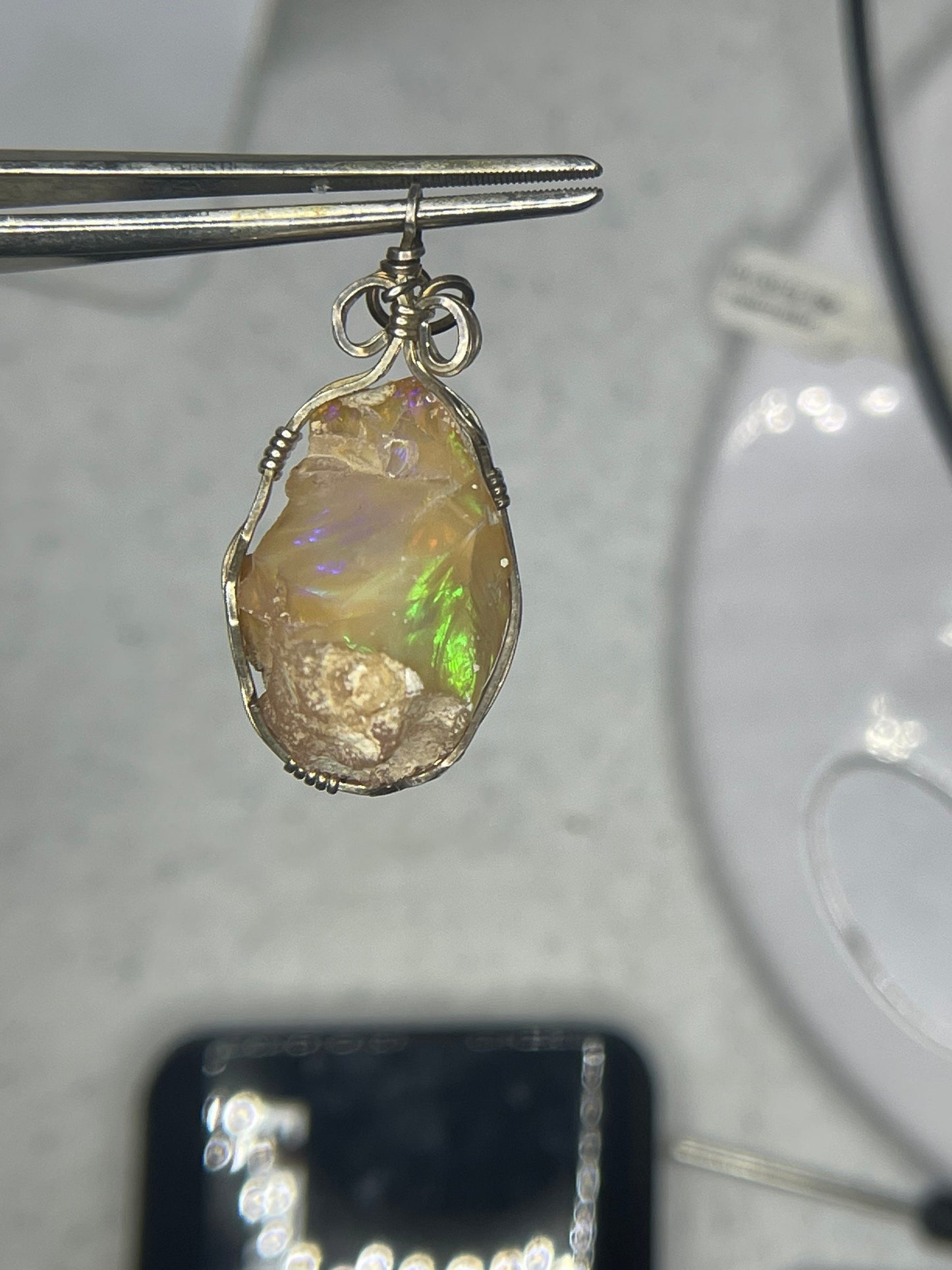 Rough Ethiopian Opal Sterling Silver Wire Wrapped Handmade Pendant