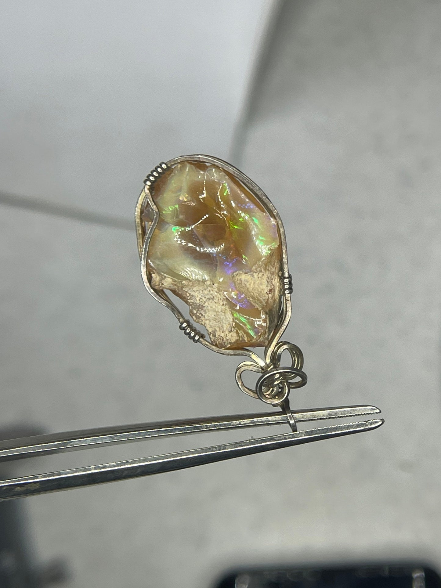 Rough Ethiopian Opal Sterling Silver Wire Wrapped Handmade Pendant