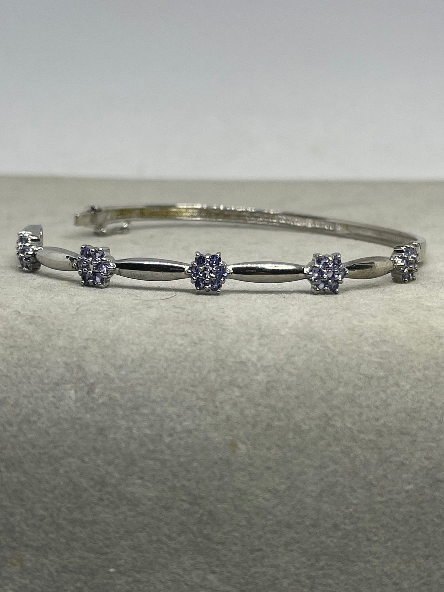 Natural Tanzanite Flower Sterling Silver Bangle