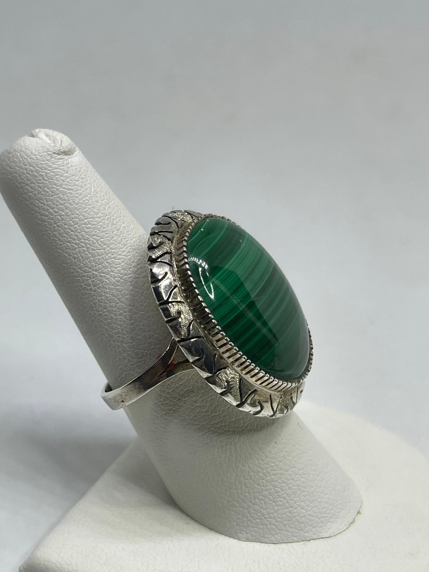 Large Malachite Sterling Silver Ring (Size 9)