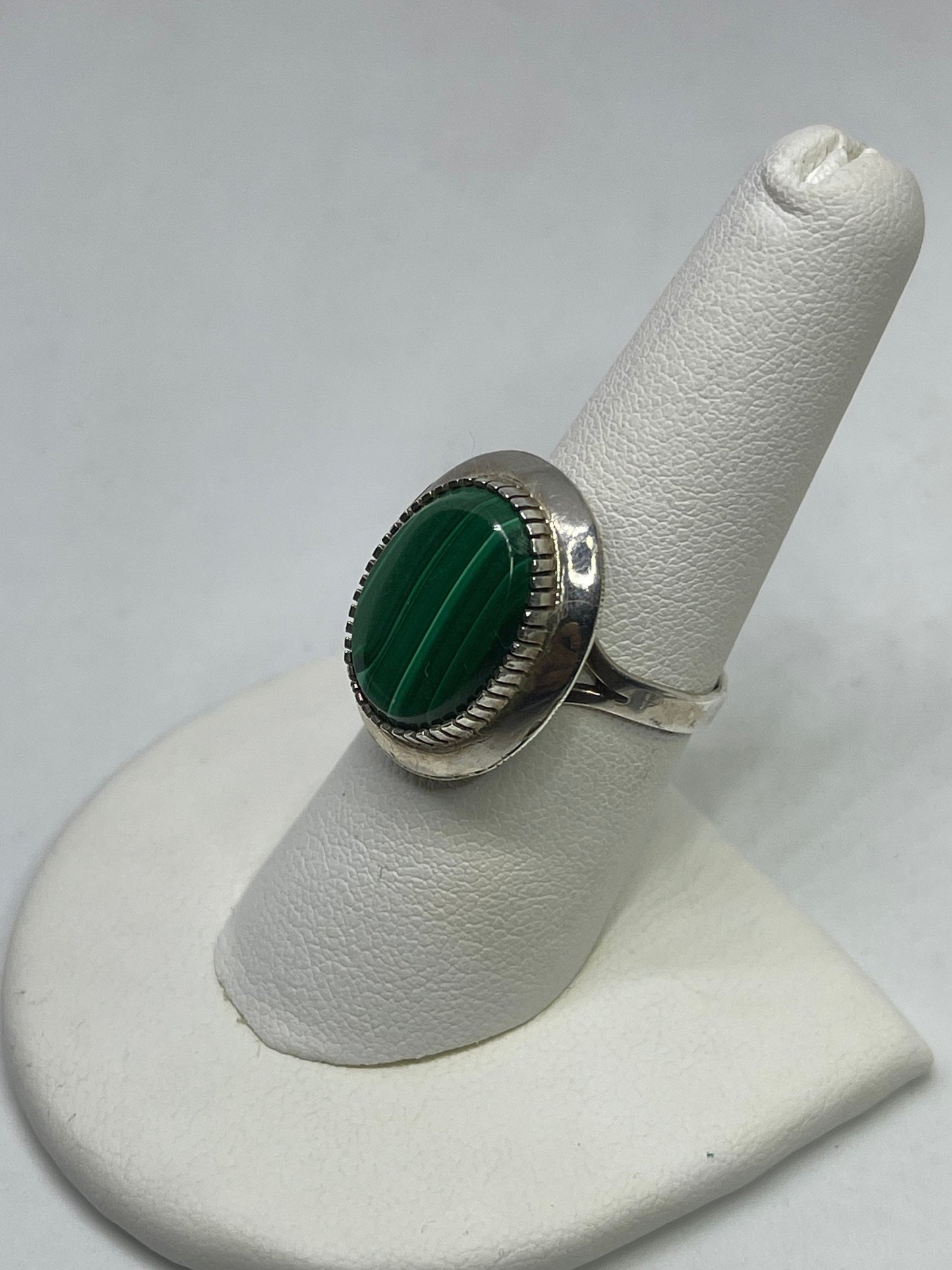 Malachite Sterling Silver Ring (Size 7.5)