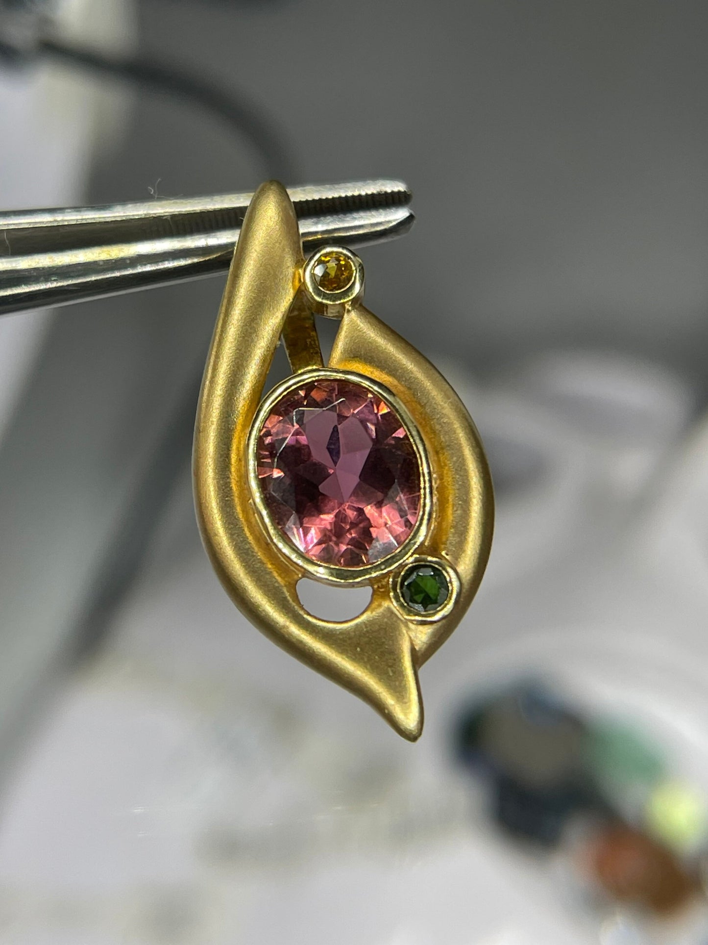 Rubellite Tourmaline Custom Made 14k Yellow Gold Pendant