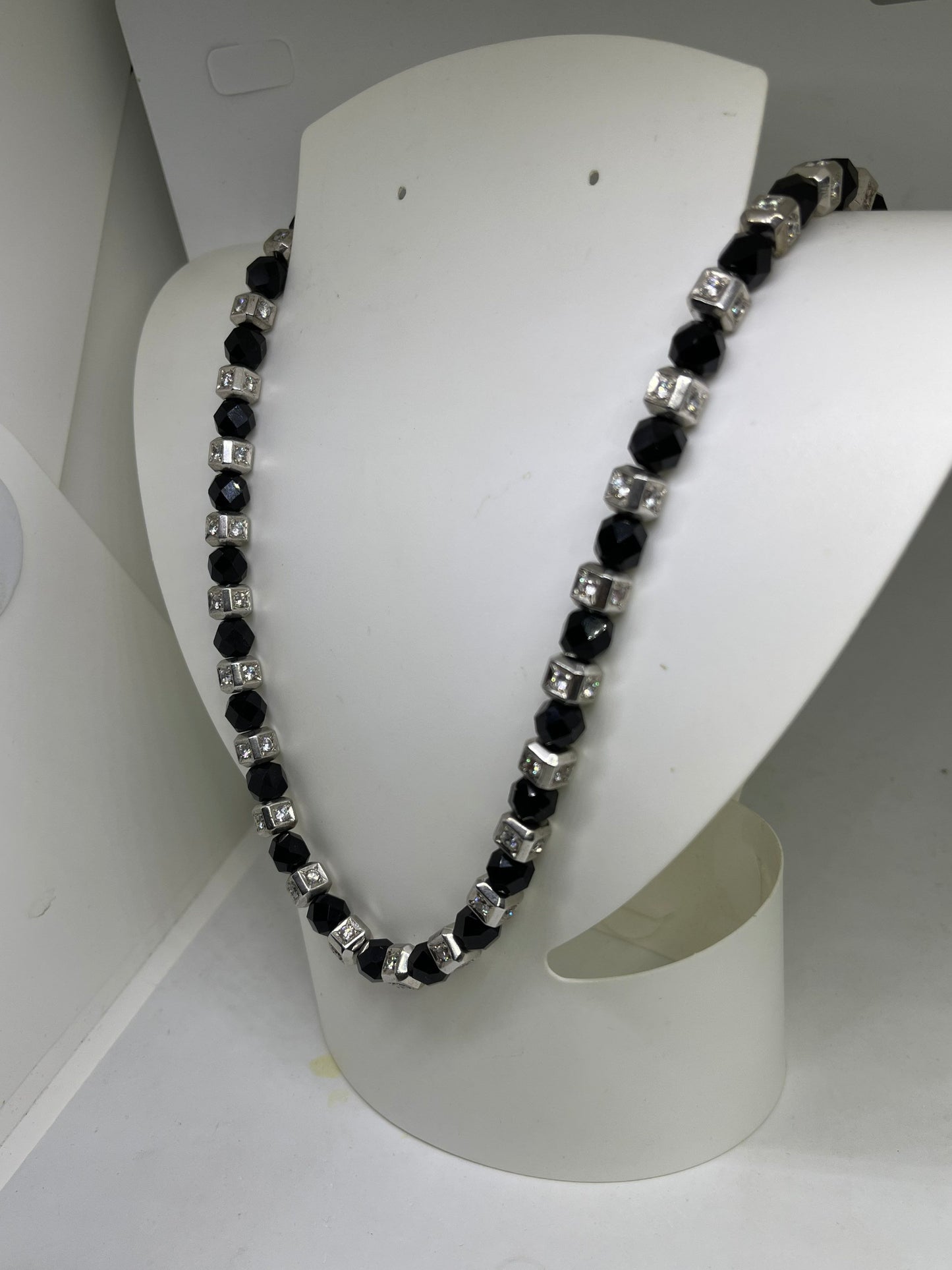 Black Onyx & CZ Handmade Sterling Silver Necklace