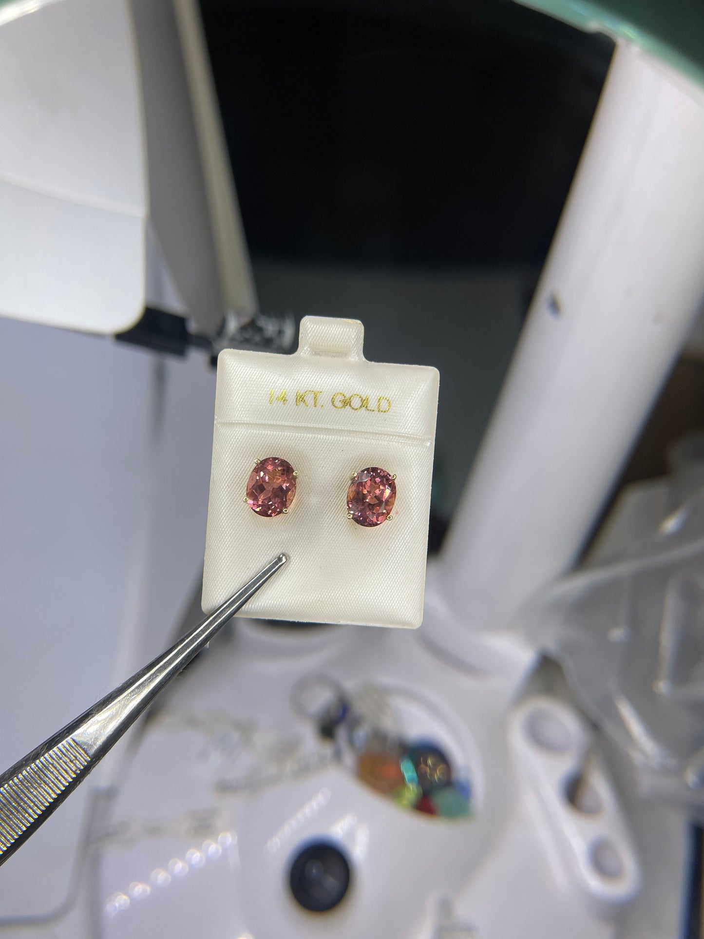 5.90 Carat Natural Rubellite Pink Tourmaline 14k Yellow Gold Earrings