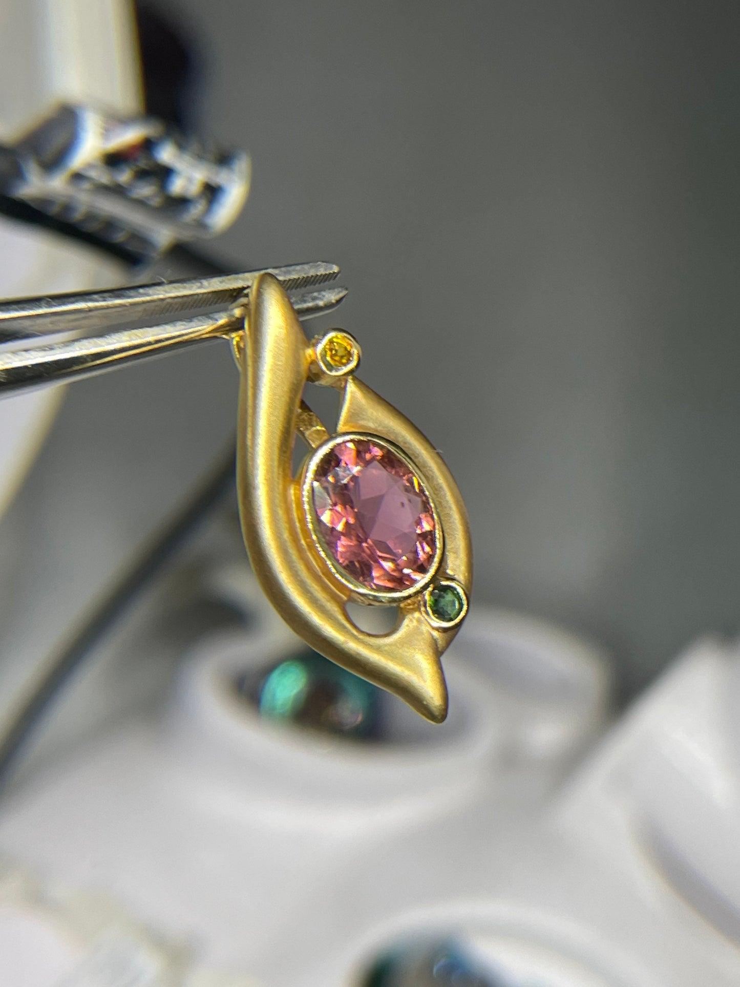 Rubellite Tourmaline Custom Made 14k Yellow Gold Pendant