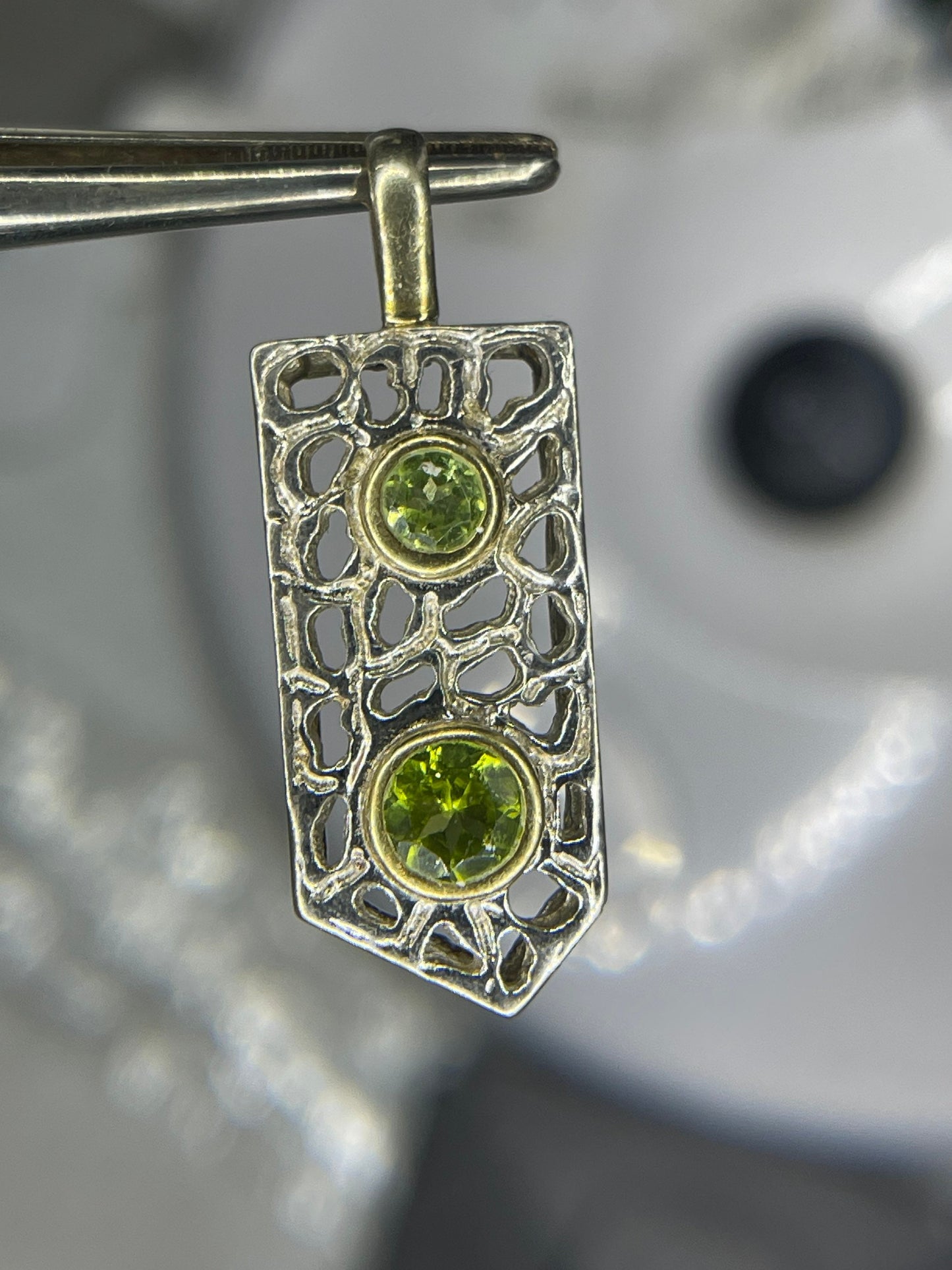 Natural Peridot 18k Gold Bezel Handmade Designer Sterling Silver Pendant