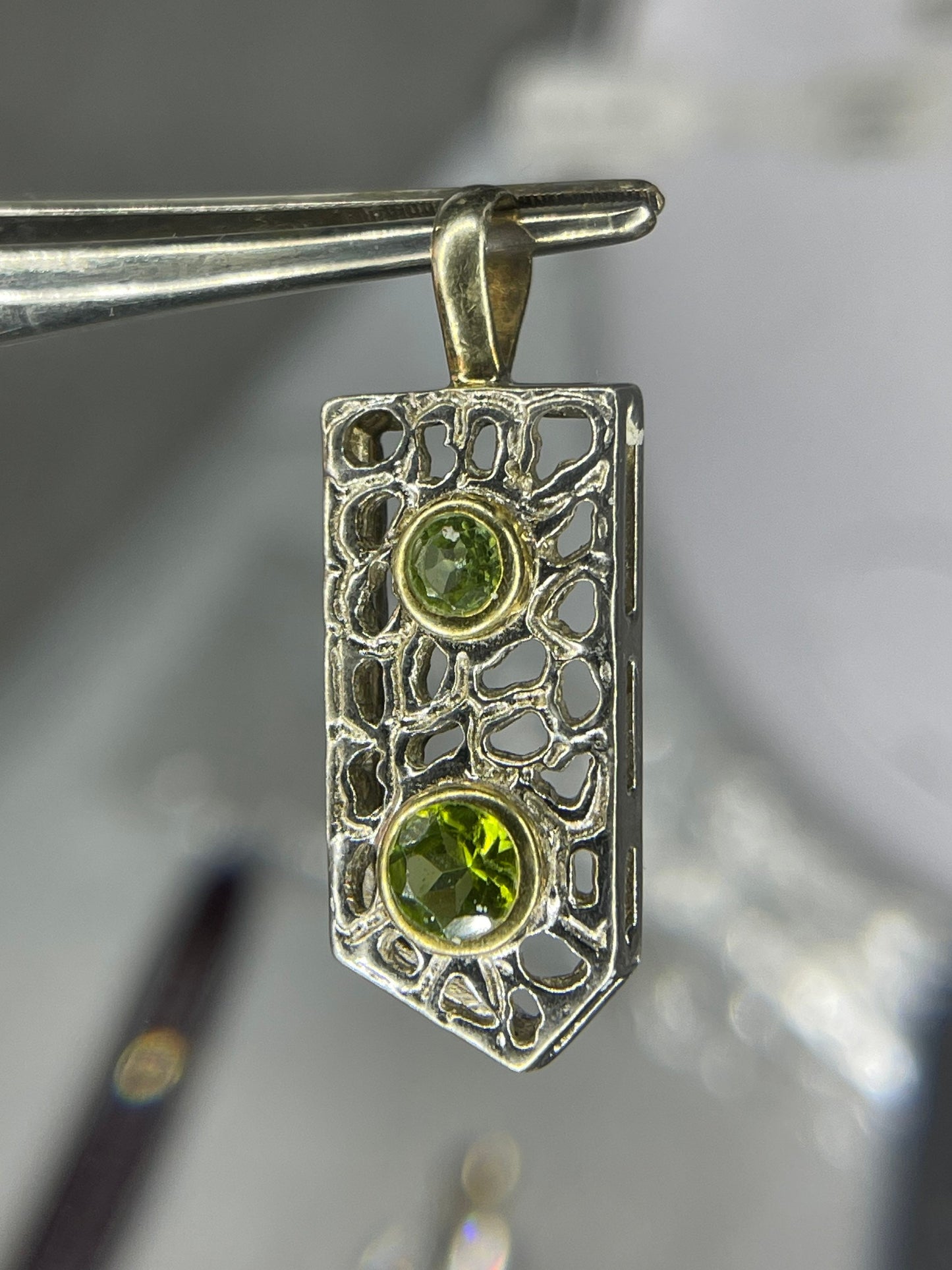 Natural Peridot 18k Gold Bezel Handmade Designer Sterling Silver Pendant