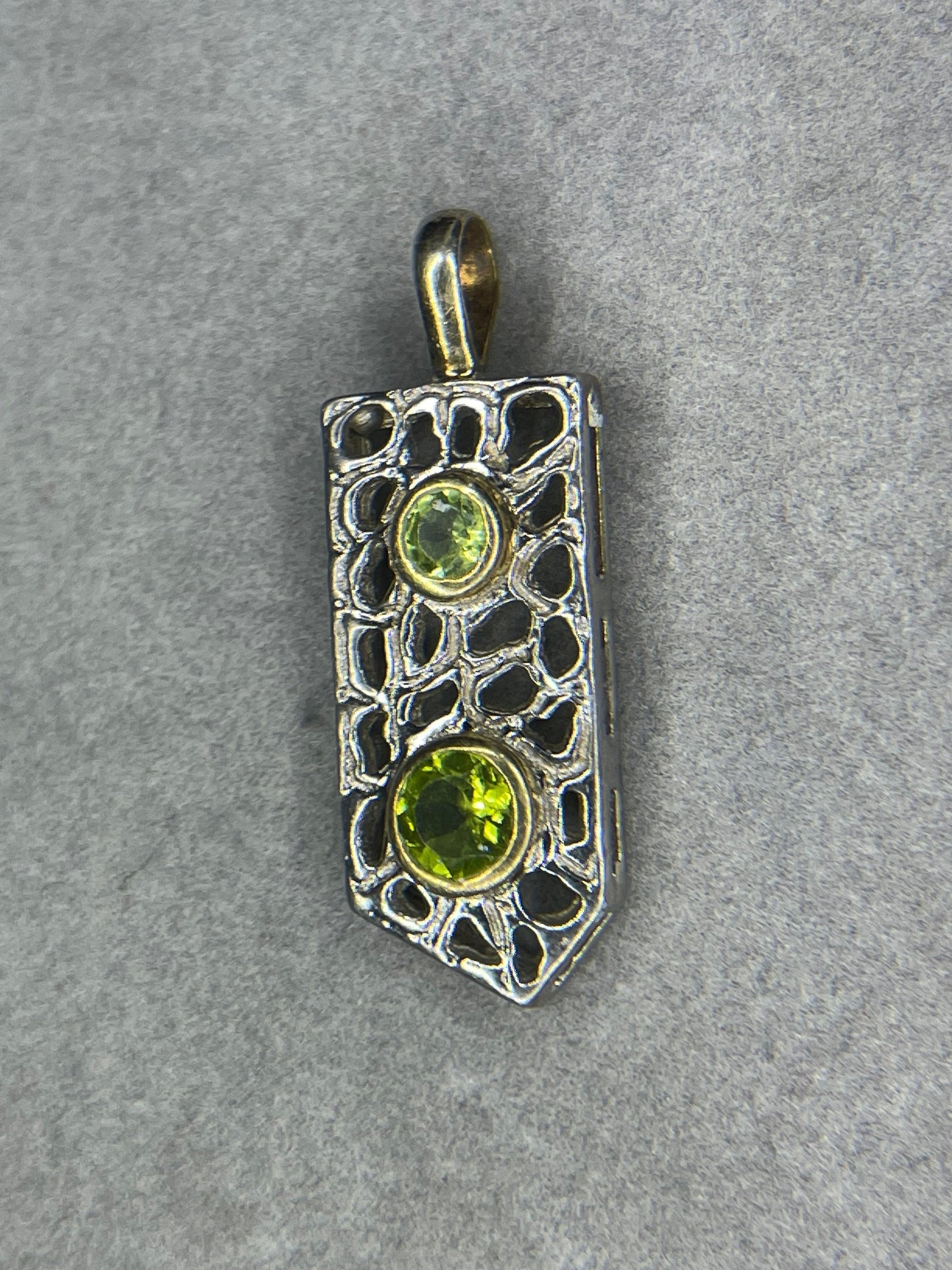 Natural Peridot 18k Gold Bezel Handmade Designer Sterling Silver Pendant