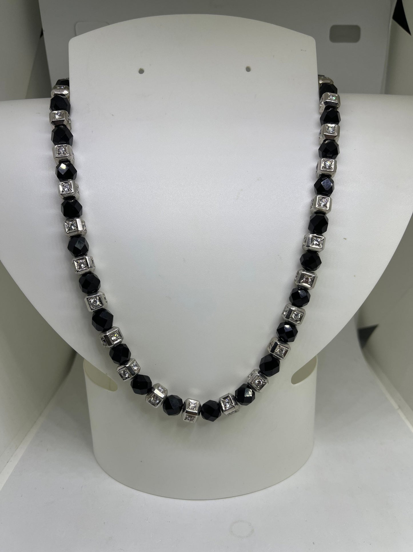 Black Onyx & CZ Handmade Sterling Silver Necklace