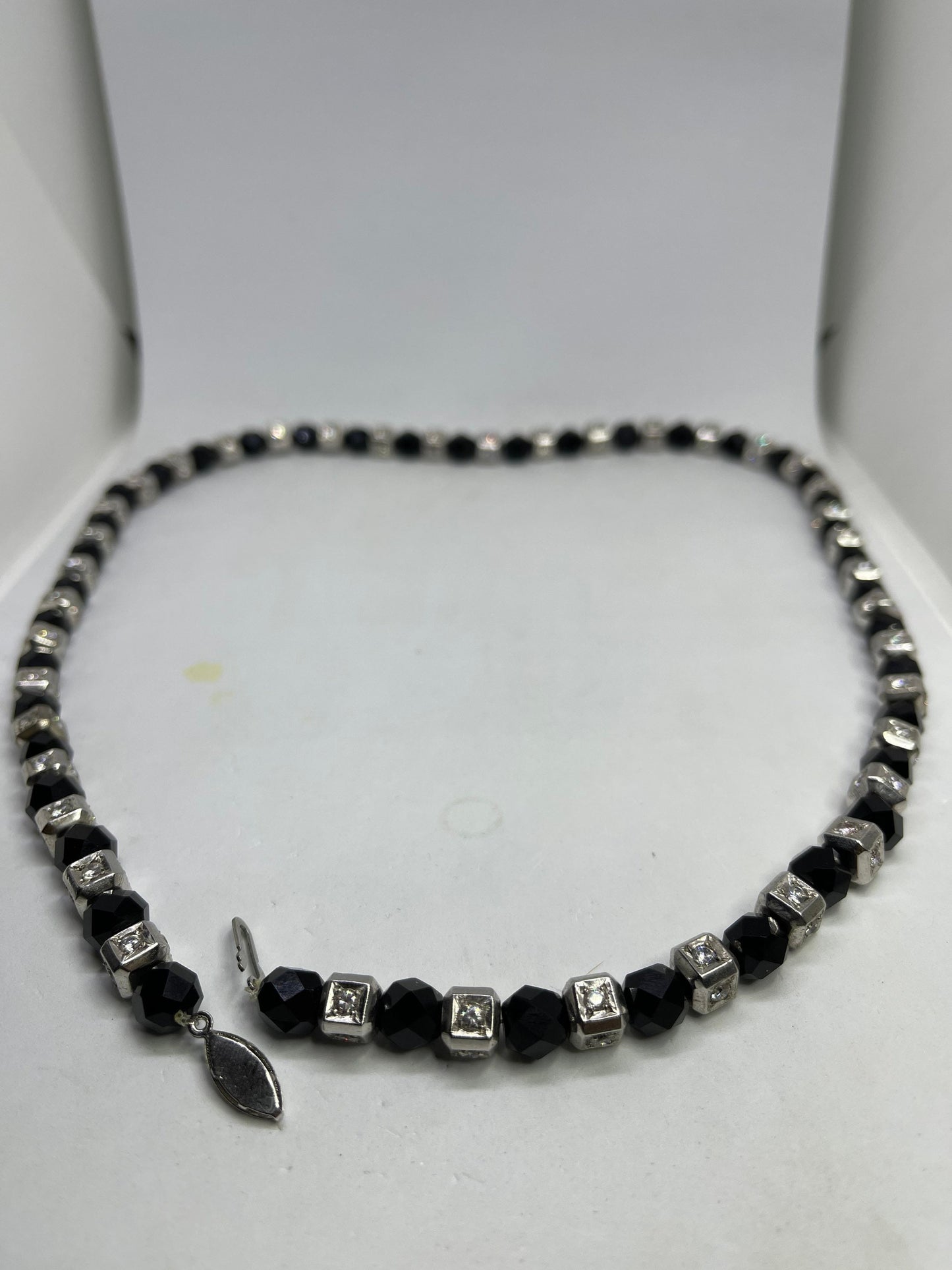 Black Onyx & CZ Handmade Sterling Silver Necklace