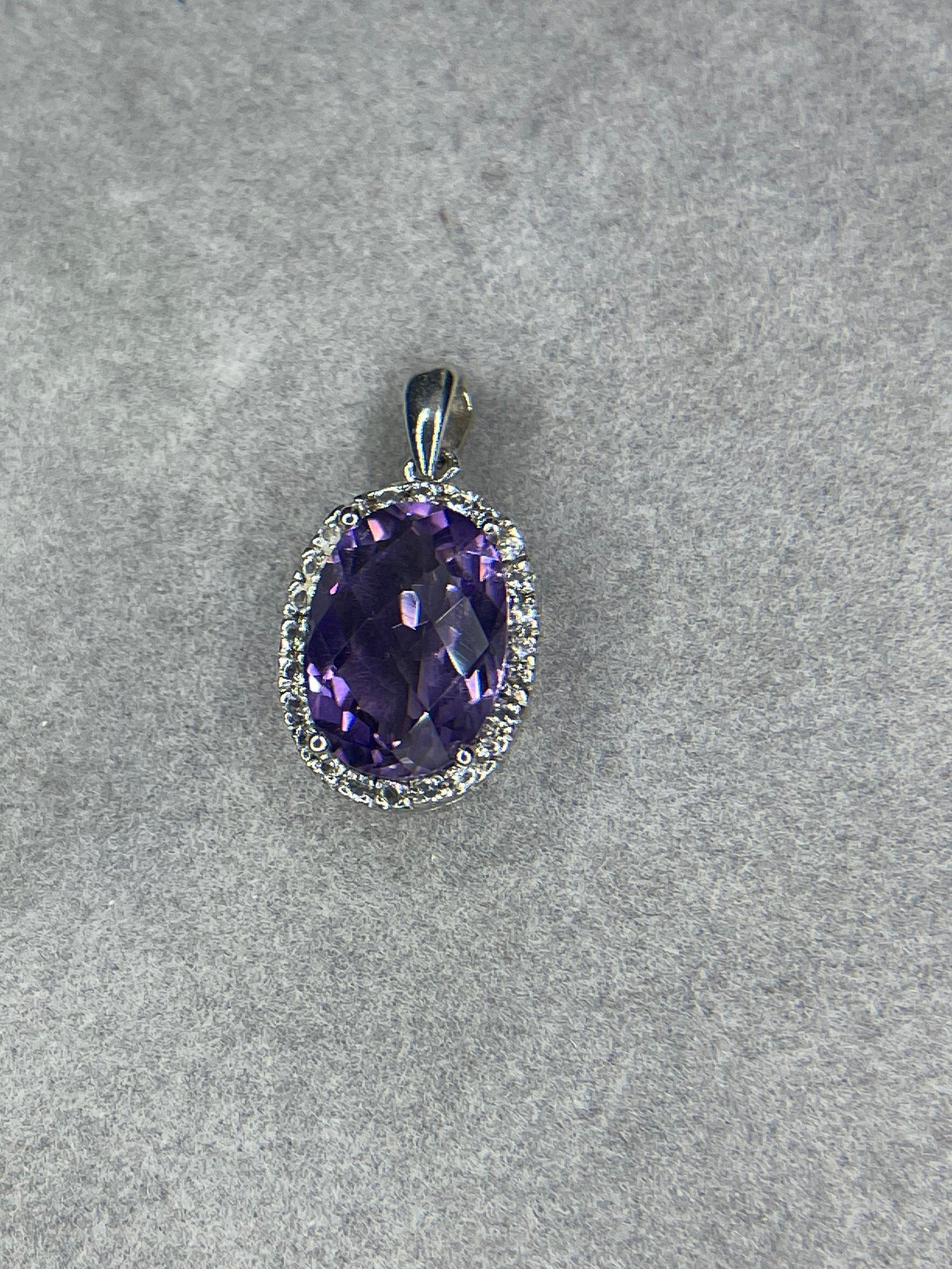 6.50 Carat Oval Amethyst & White Topaz Sterling Silver Pendant