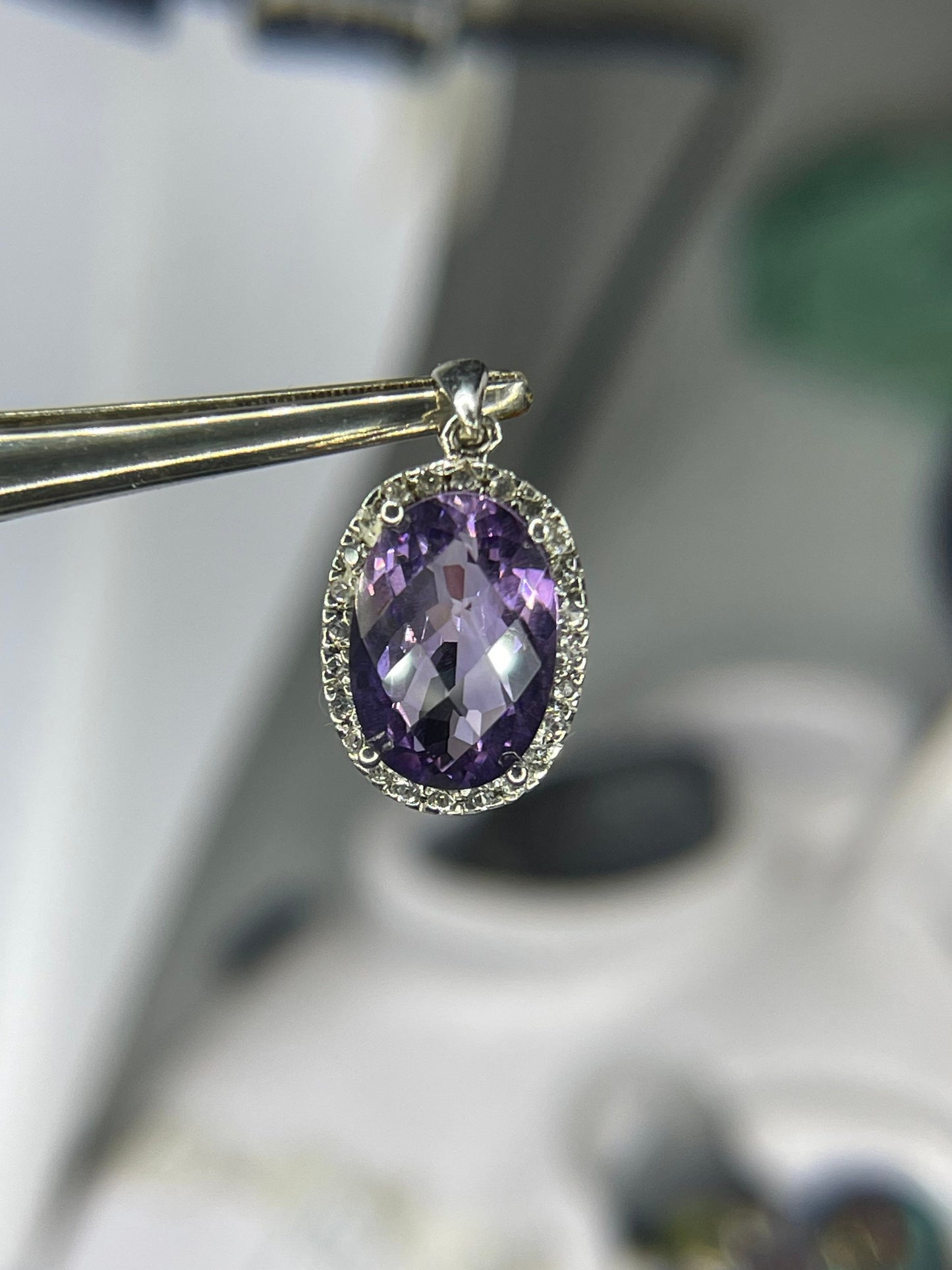 6.50 Carat Oval Amethyst & White Topaz Sterling Silver Pendant