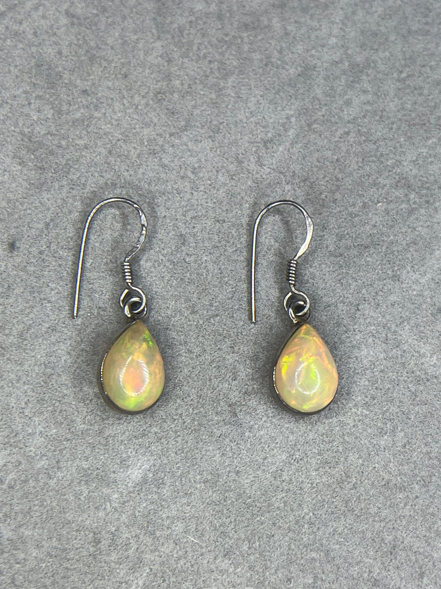 Natural Ethiopian Opal Pear Cut Dangle Sterling Silver Earrings