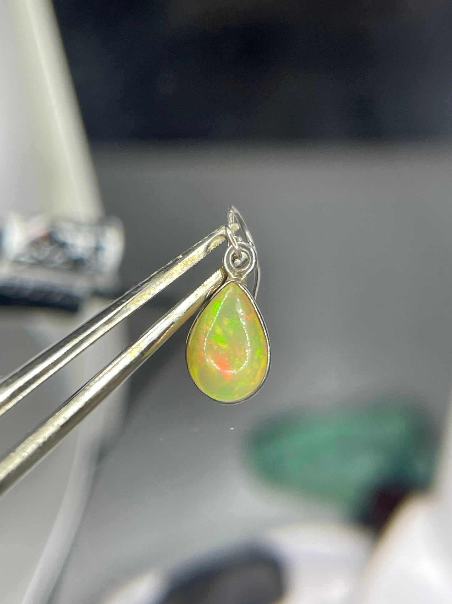 Natural Ethiopian Opal Pear Cut Dangle Sterling Silver Earrings