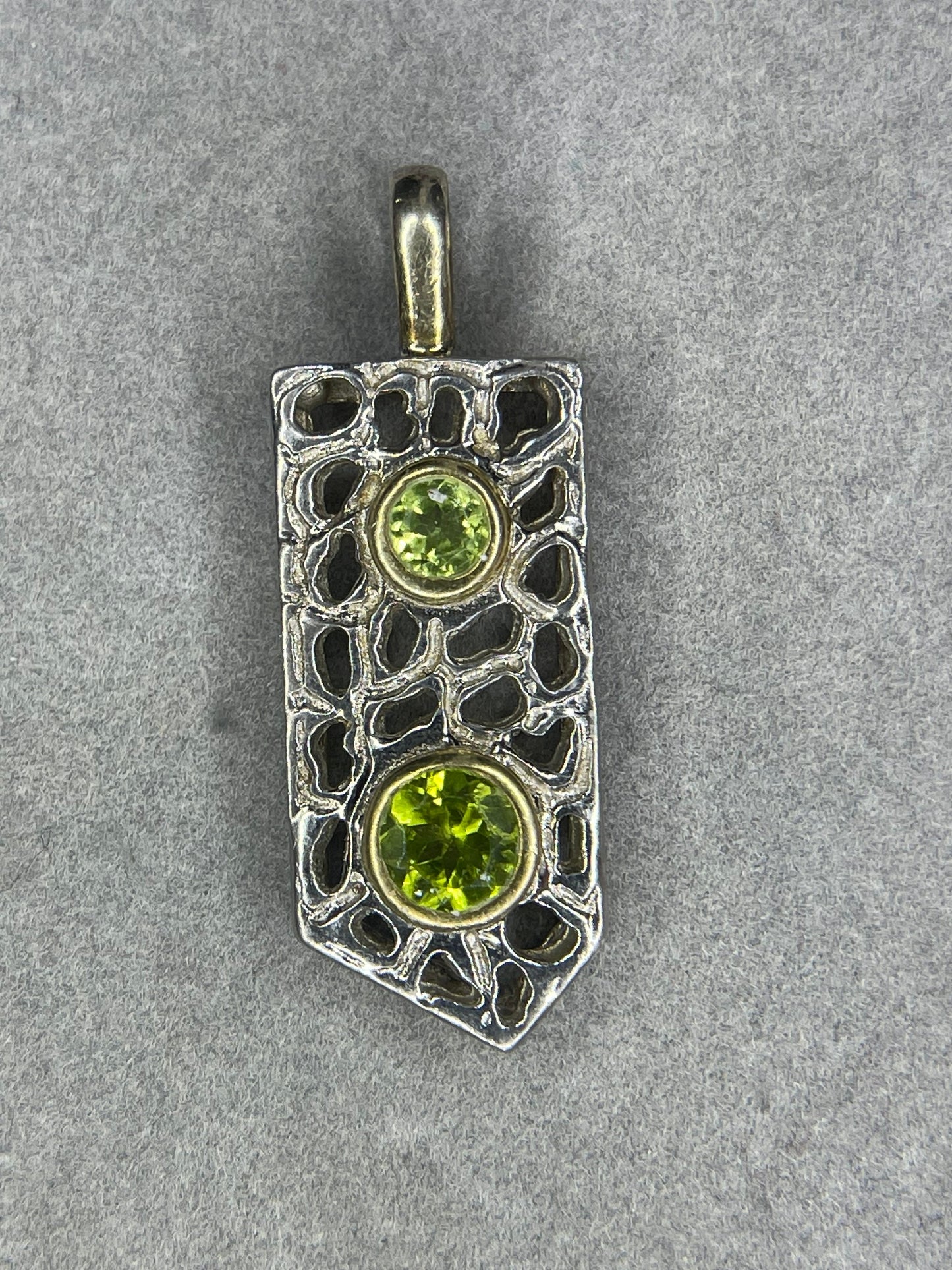 Natural Peridot 18k Gold Bezel Handmade Designer Sterling Silver Pendant