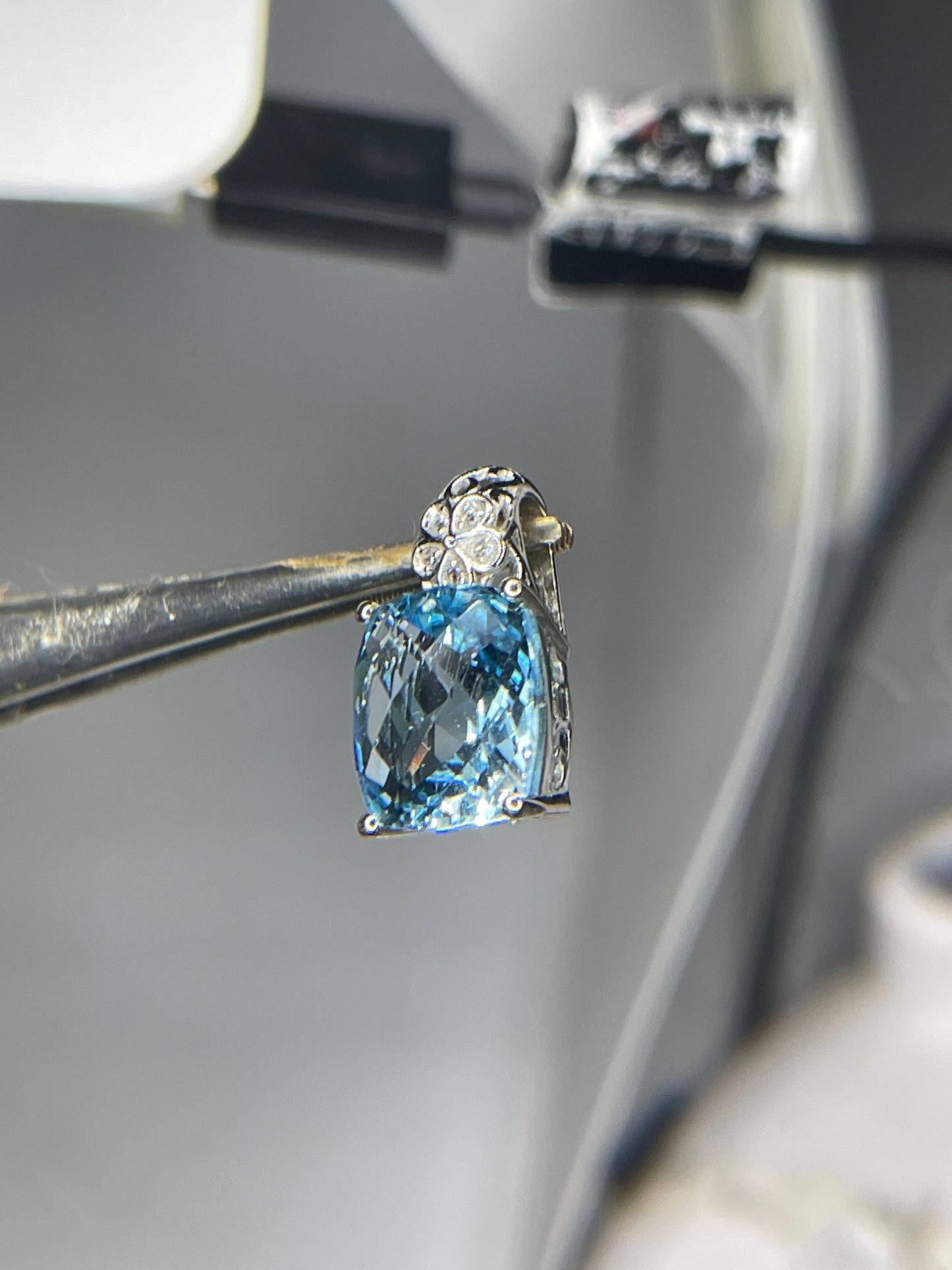 9.49 Carat Blue Topaz & White Topaz Sterling Silver Pendant