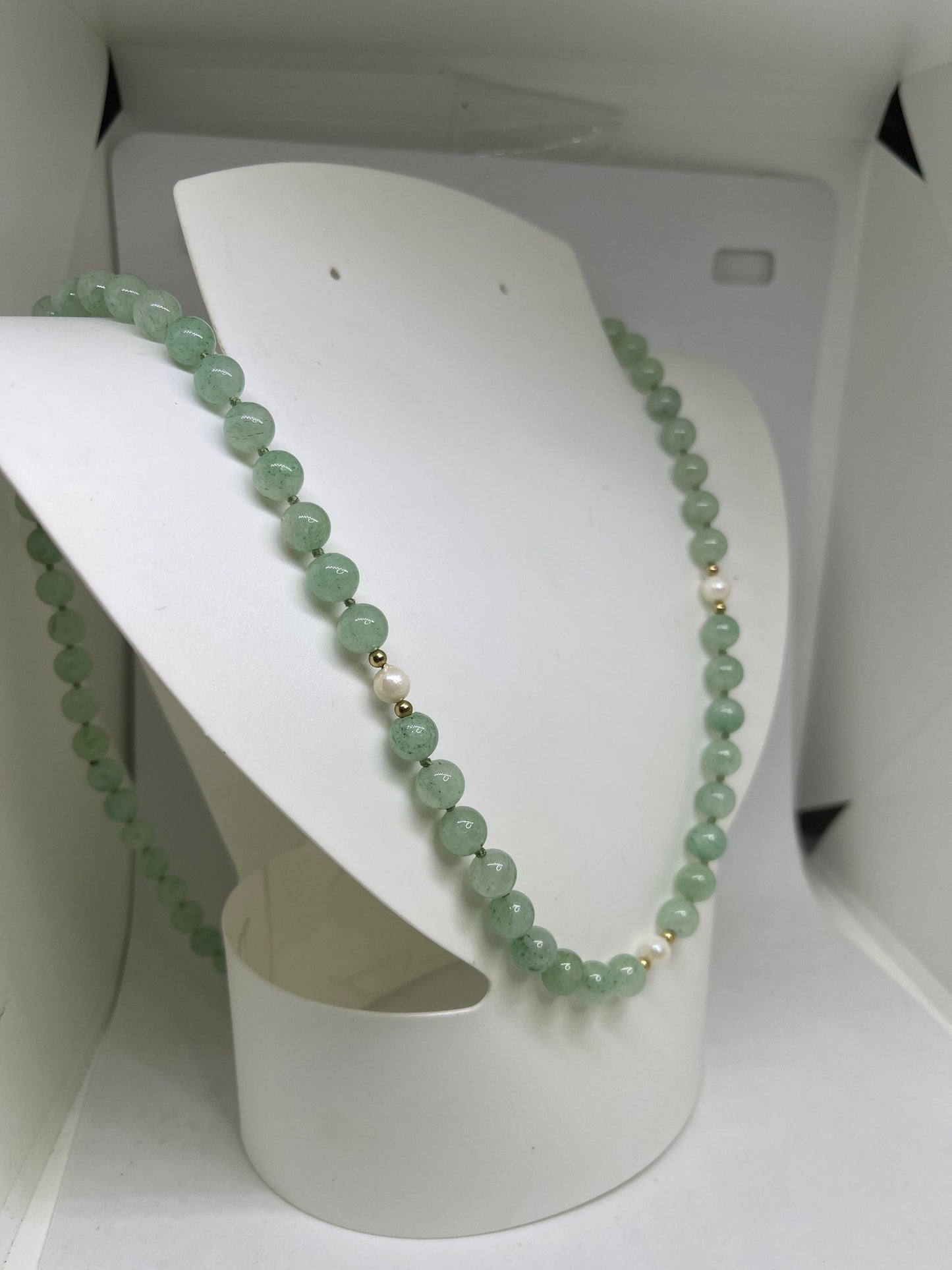 Aventurine & Cultured Pearl 14k Gold Beaded  Handmade Necklace