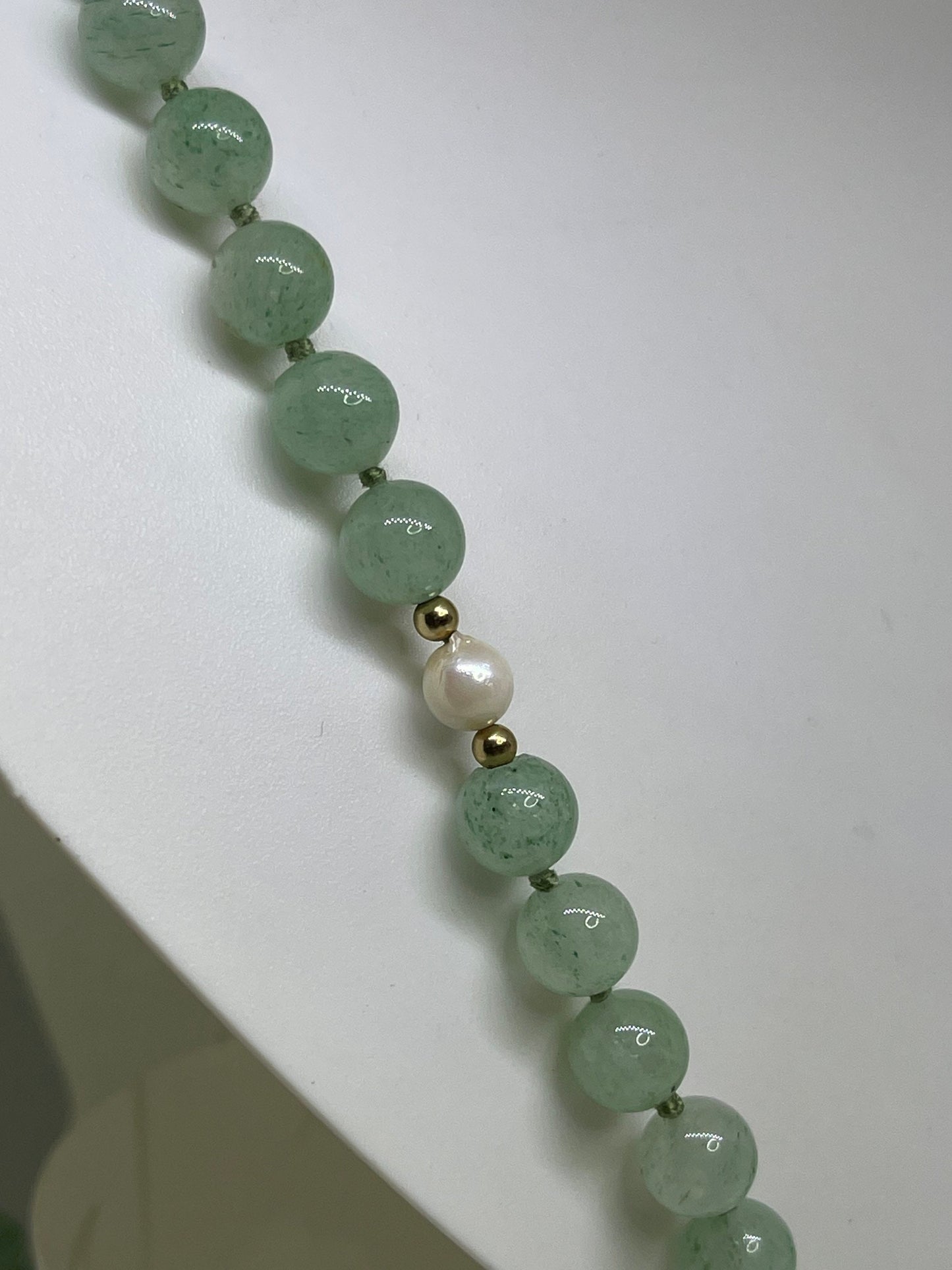 Aventurine & Cultured Pearl 14k Gold Beaded  Handmade Necklace