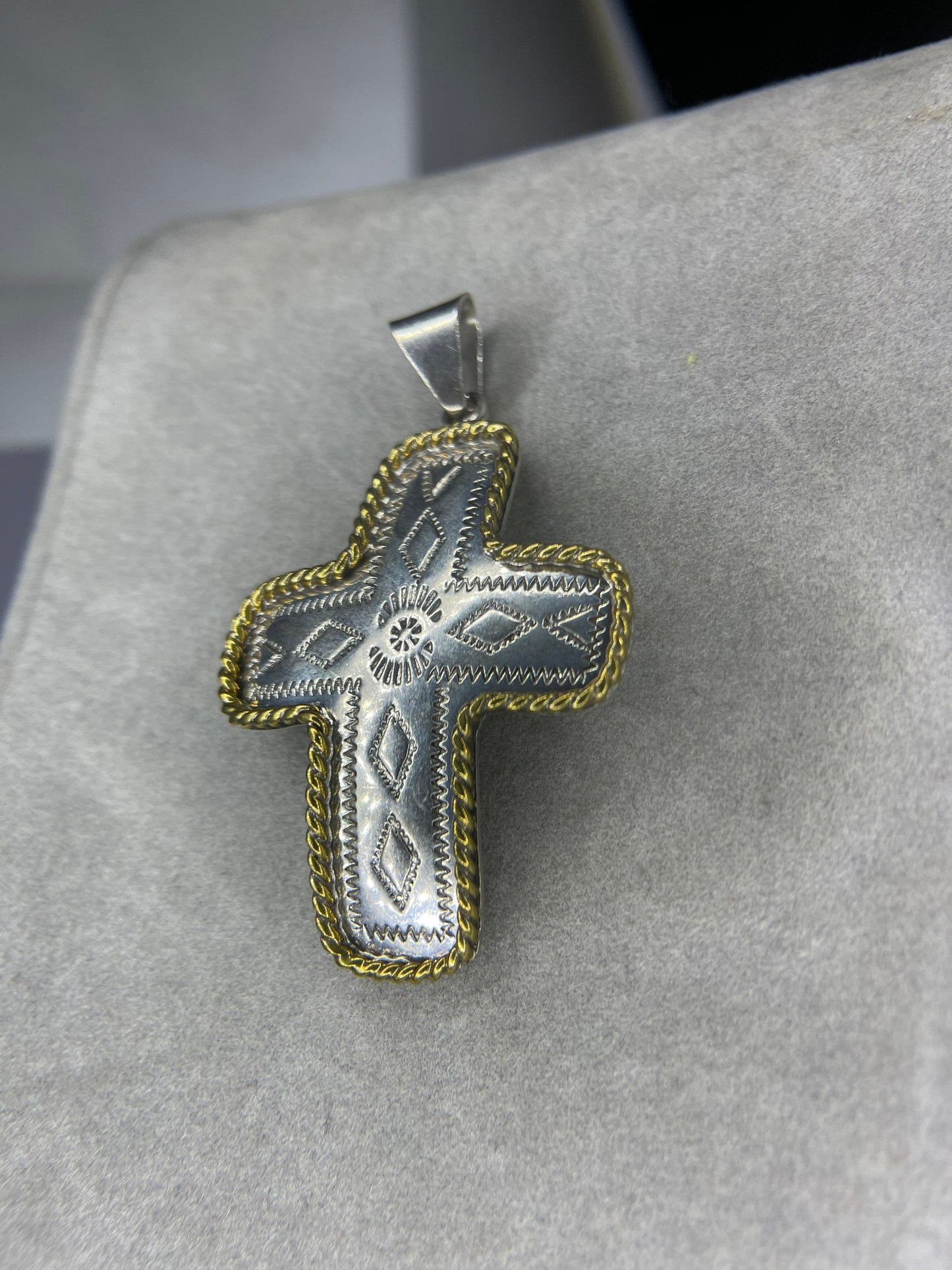 Large Handmade Sterling Silver Vermeil Cross Pendant