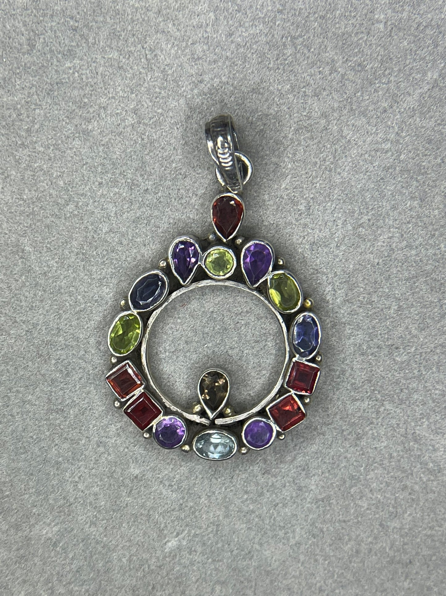 Natural Faceted Multi Gemstone Sterling Silver Pendant