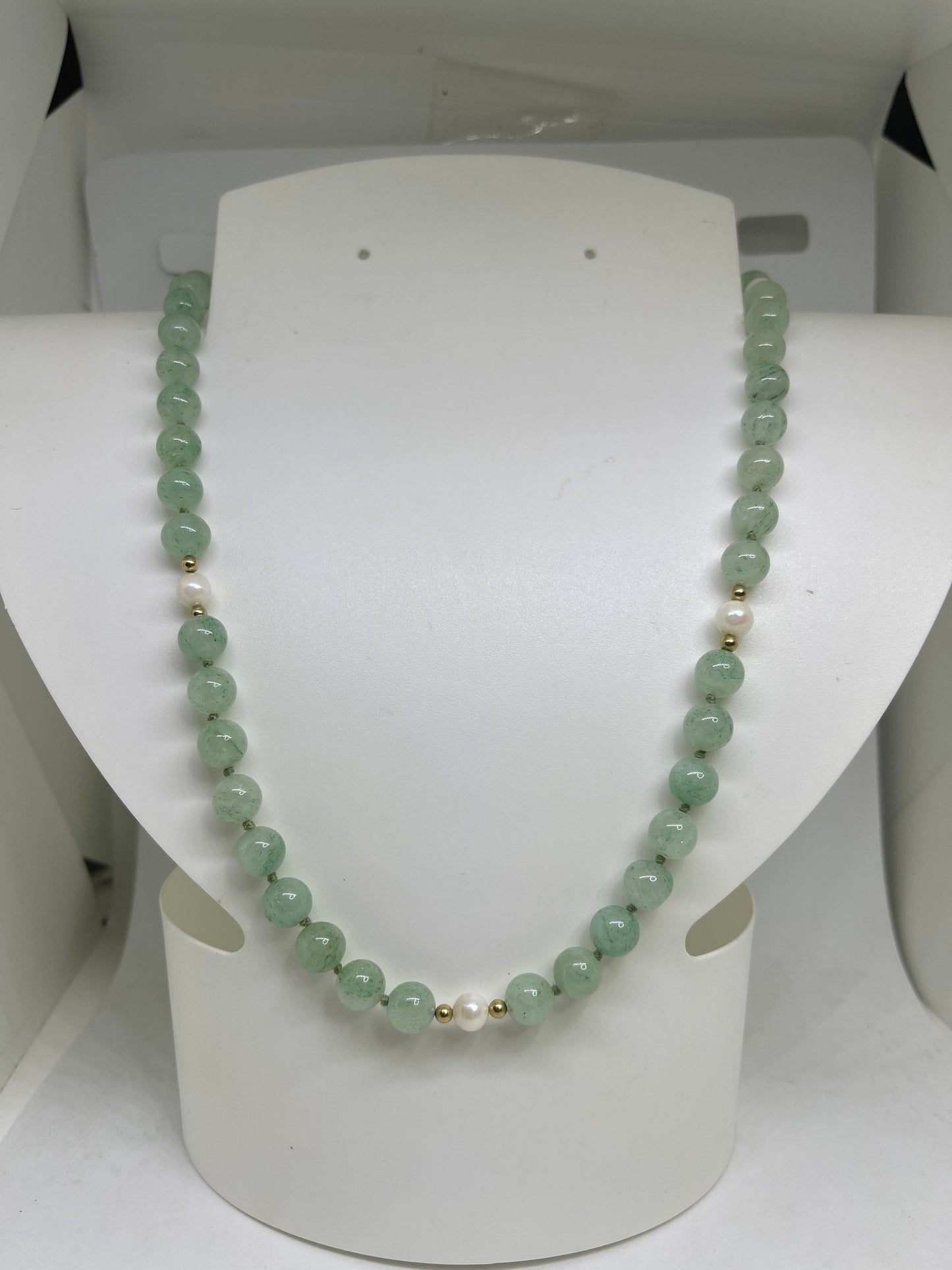 Aventurine & Cultured Pearl 14k Gold Beaded  Handmade Necklace