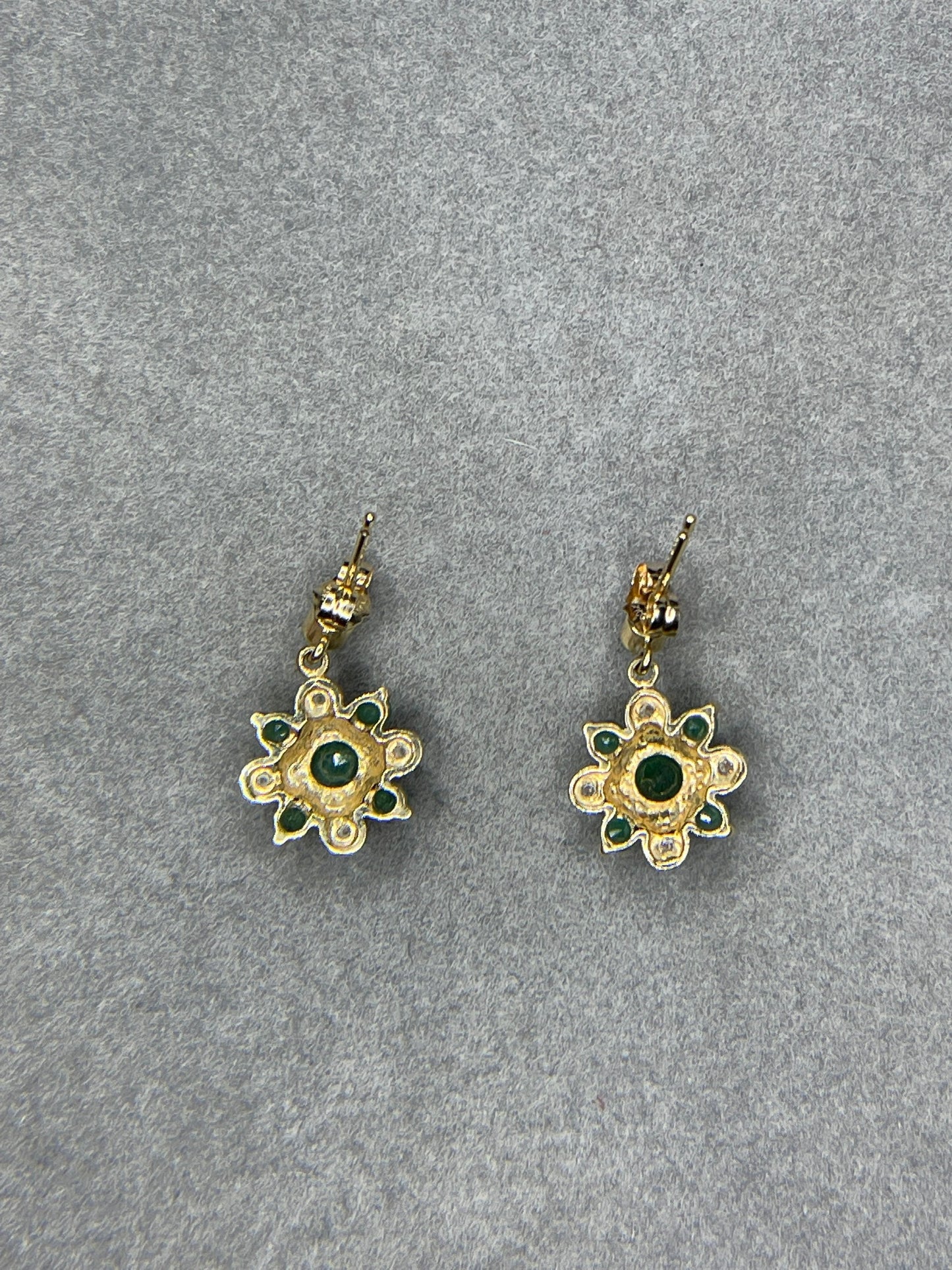 Natural Emerald & Diamond 14k Yellow Gold Dangle Earrings