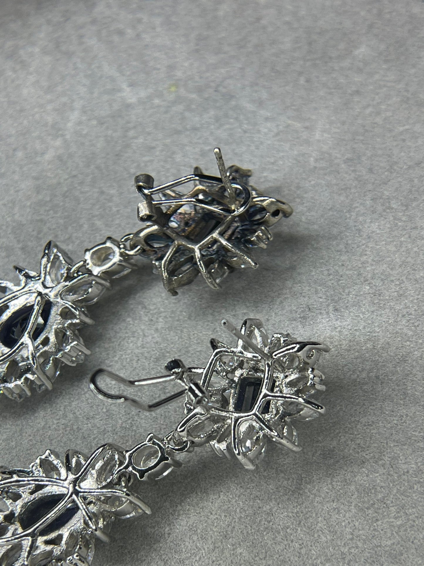 Lab Grown Sapphire & CZ Sterling Silver Dangle Earrings