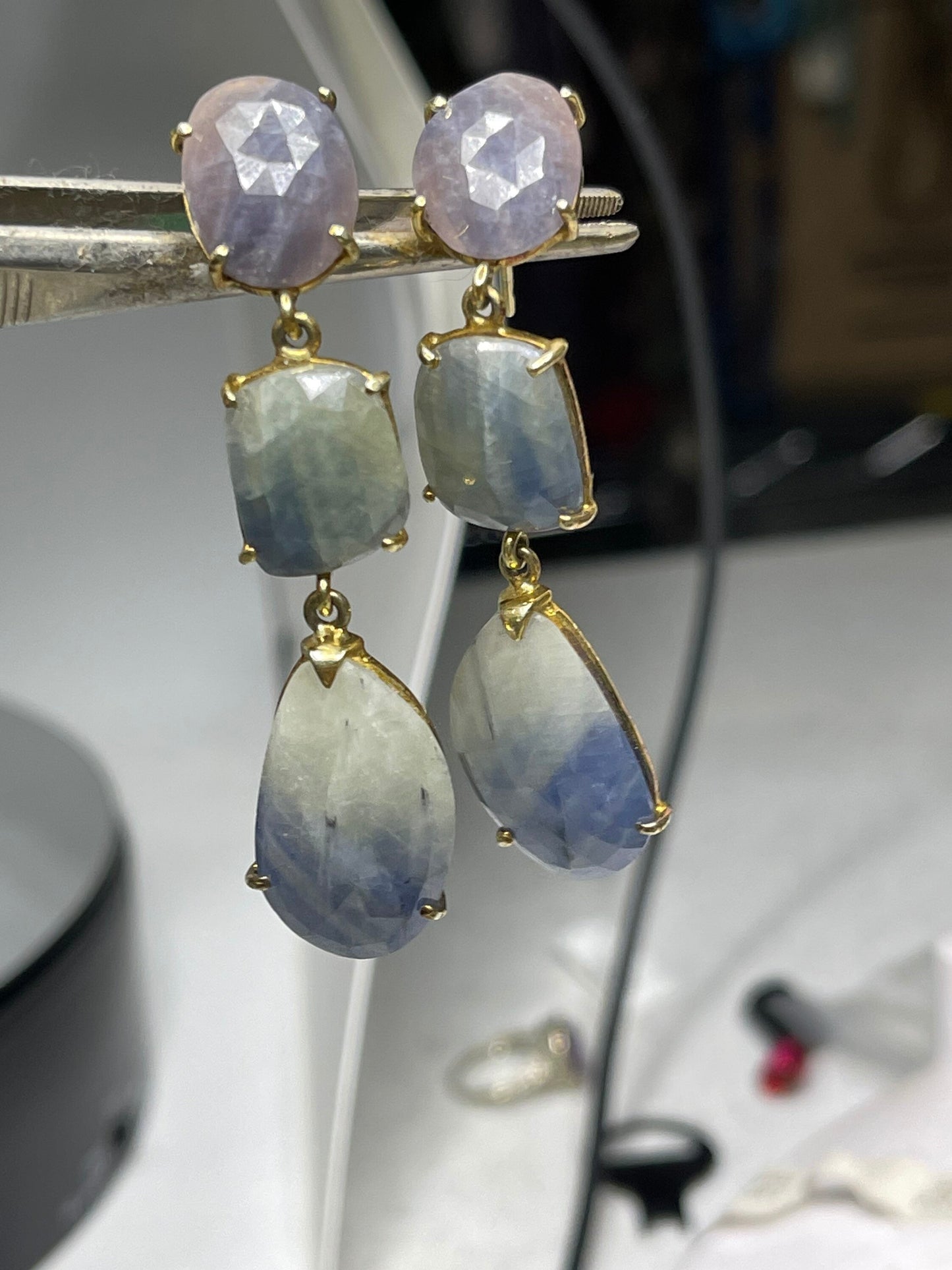 Natural Faceted Sapphire Sterling Silver Vermeil Handmade Dangle Earrings