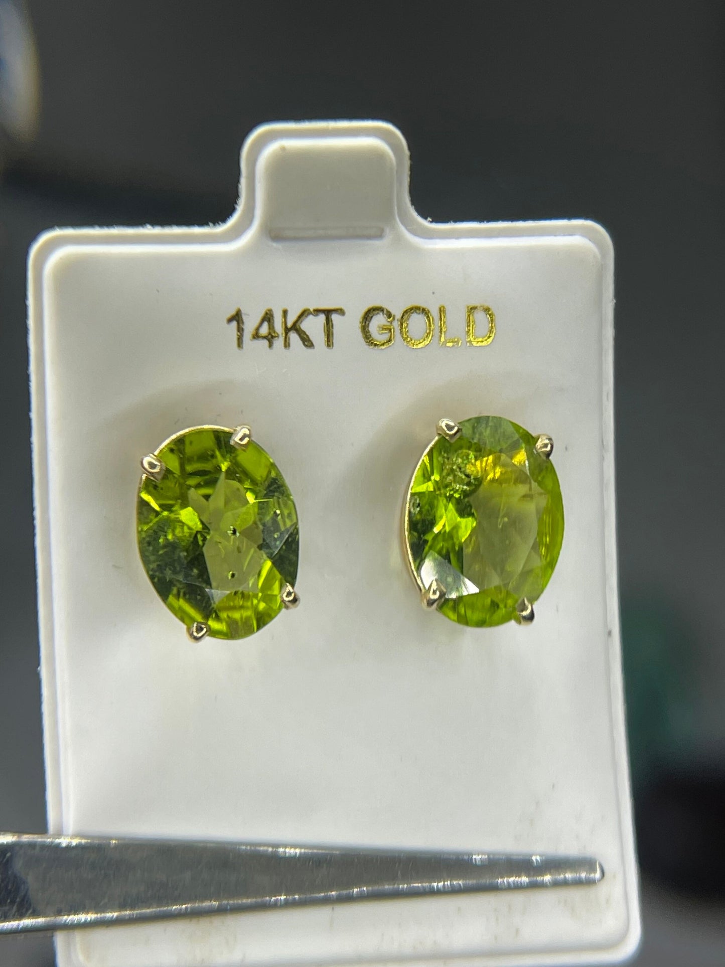 12.50 Carat Natural Peridot 14k Yellow Gold Stud Earrings