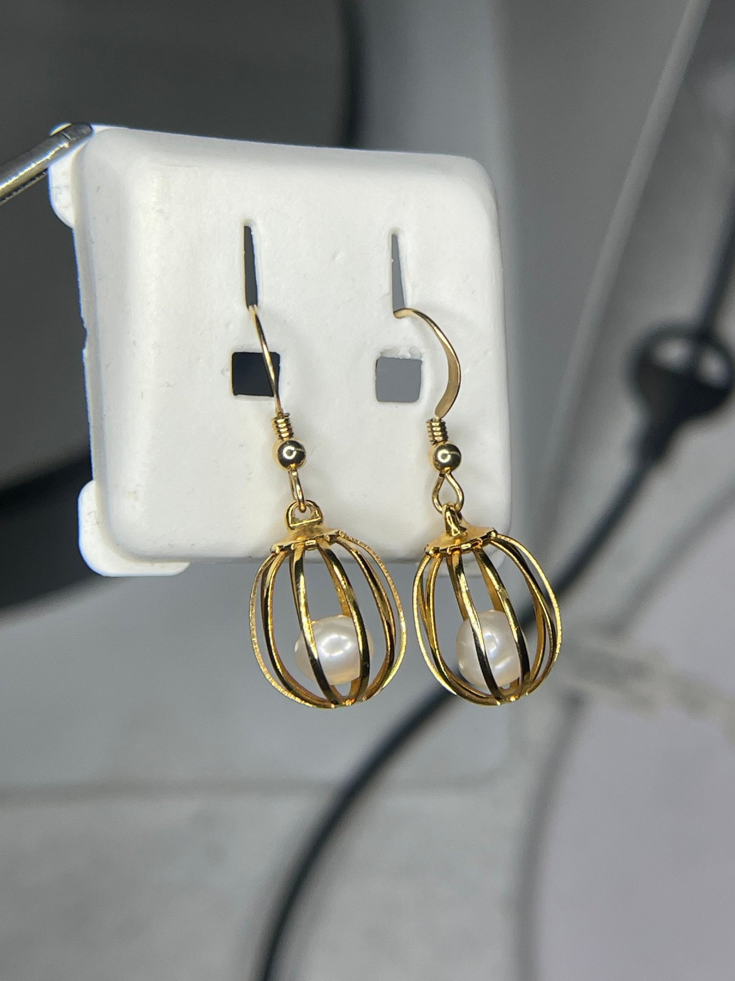 Natural Freshwater Pearl 14k Gold Filled Handmade Cage Dangle Earrings