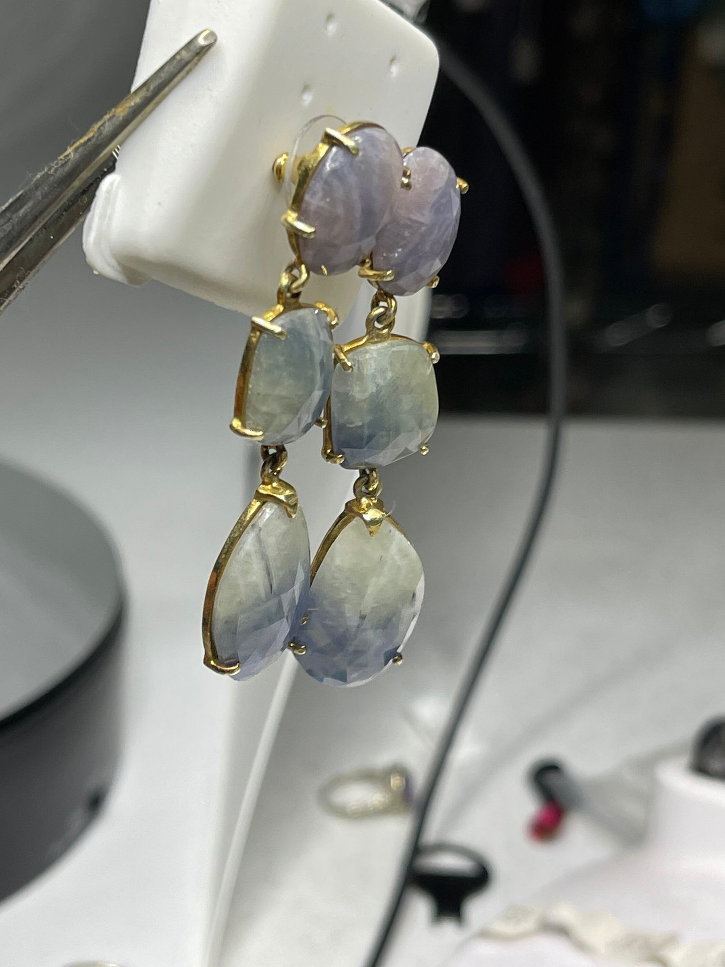 Natural Faceted Sapphire Sterling Silver Vermeil Handmade Dangle Earrings