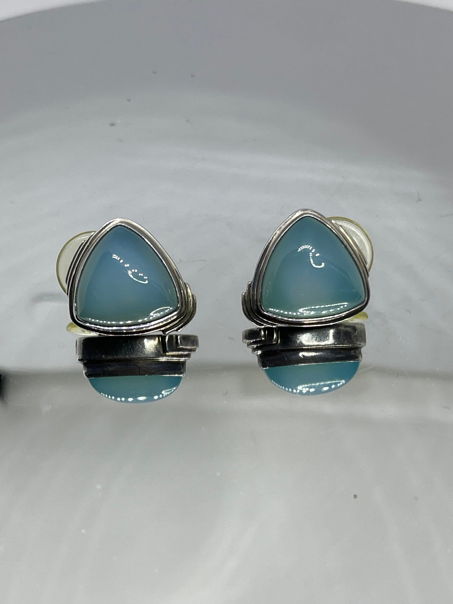 Natural Blue Chalcedony Sterling Silver Earrings