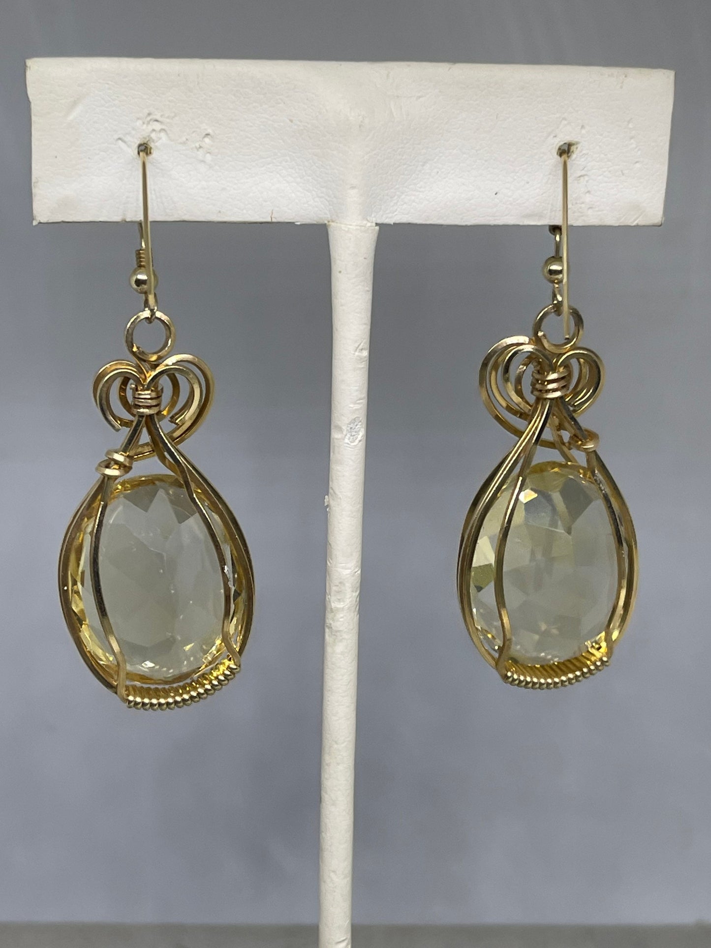 Large Citrine Hand Wire Wrapped 14K GF Earrings