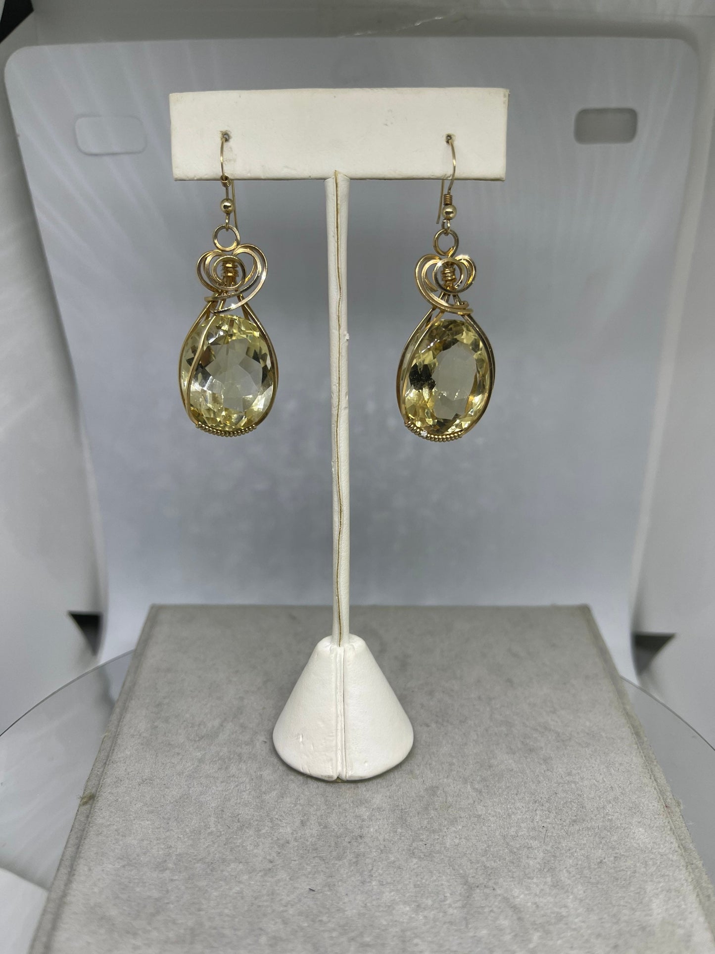 Large Citrine Hand Wire Wrapped 14K GF Earrings