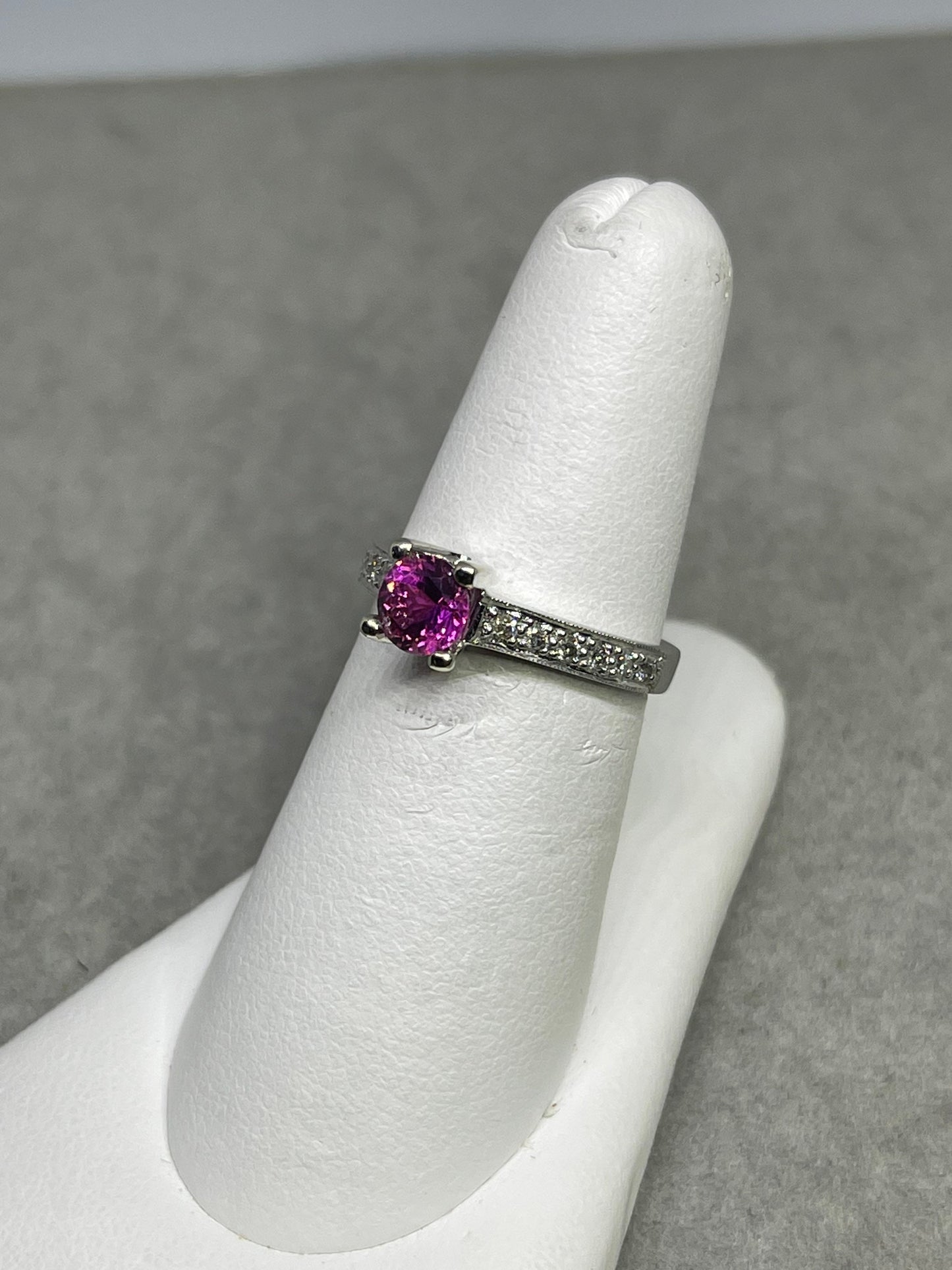 Natural Rubellite Fuchsia Pink Paraiba Tourmaline And Diamond Engagement 14k White Gold Ring