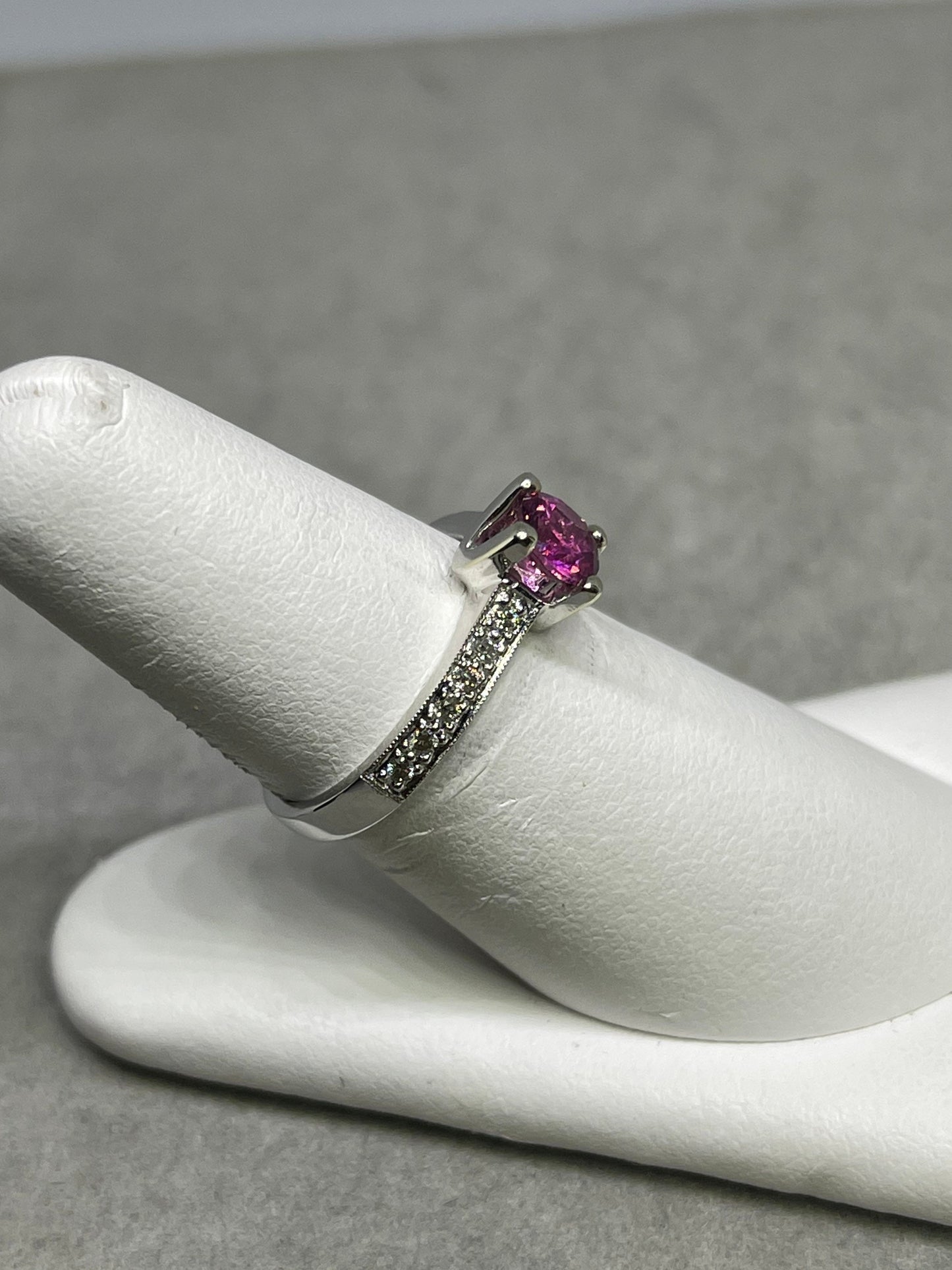 Natural Rubellite Fuchsia Pink Paraiba Tourmaline And Diamond Engagement 14k White Gold Ring