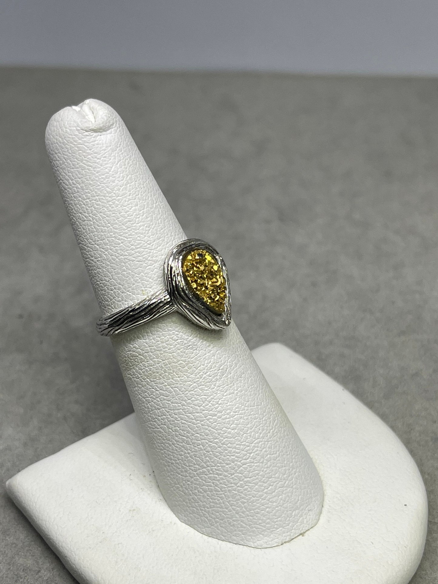 Gold Druzy Quartz Bezel Set Sterling Silver Ring (Size 6)