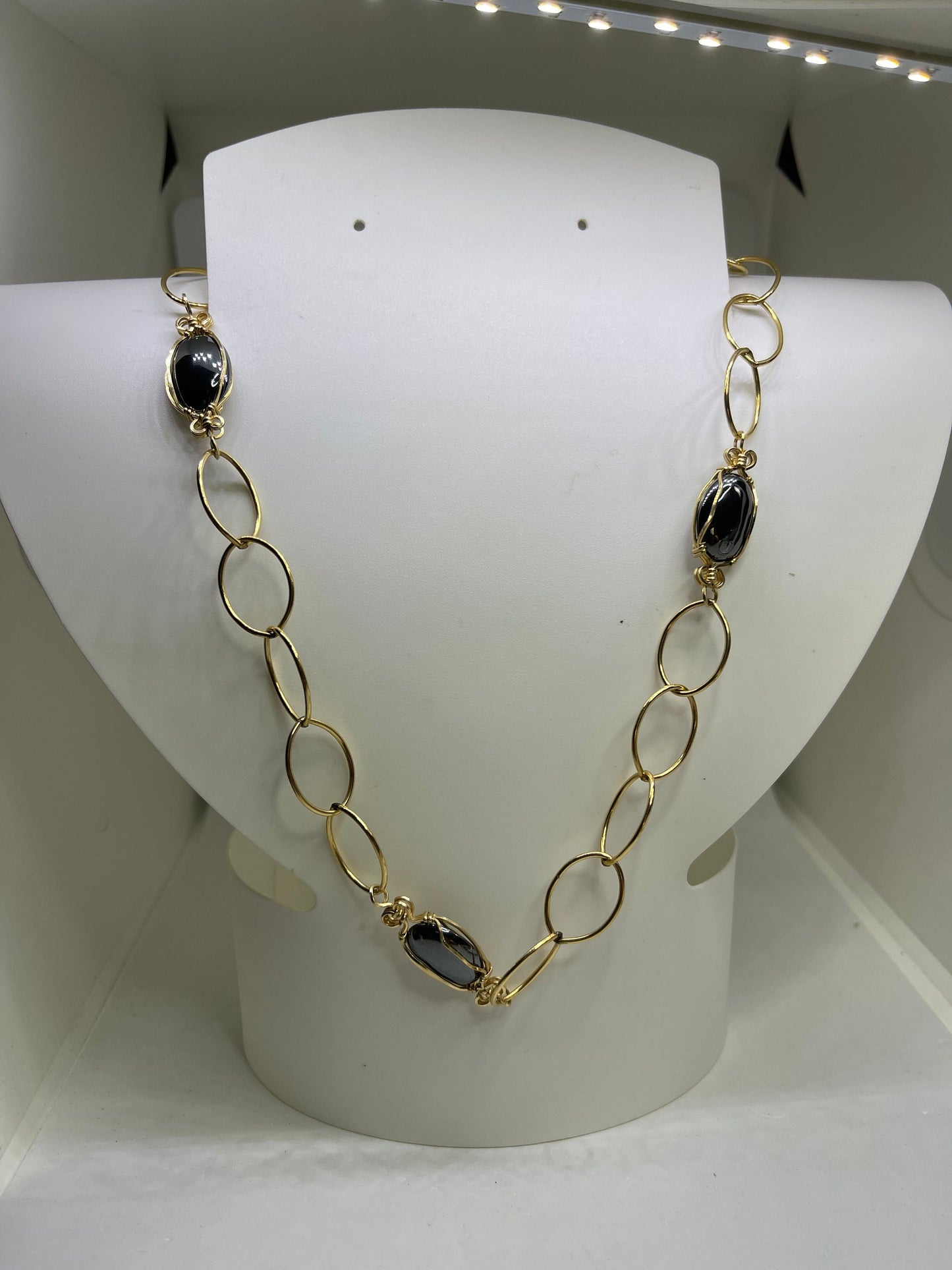 Natural Hematite 14k Gold-Filled Wire-Wrapped Necklace