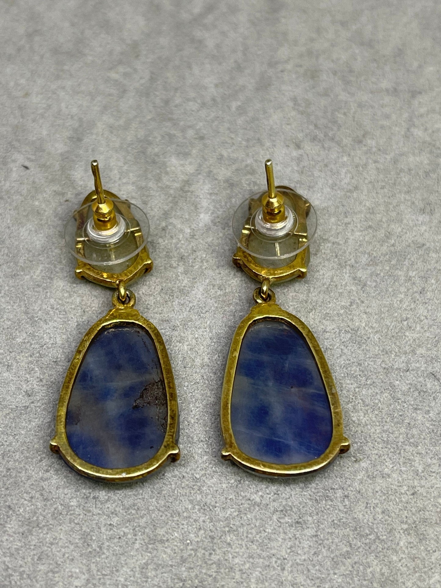 Natural Faceted Yellow & Blue Sapphire Vermeil Sterling Silver Dangle Earrings