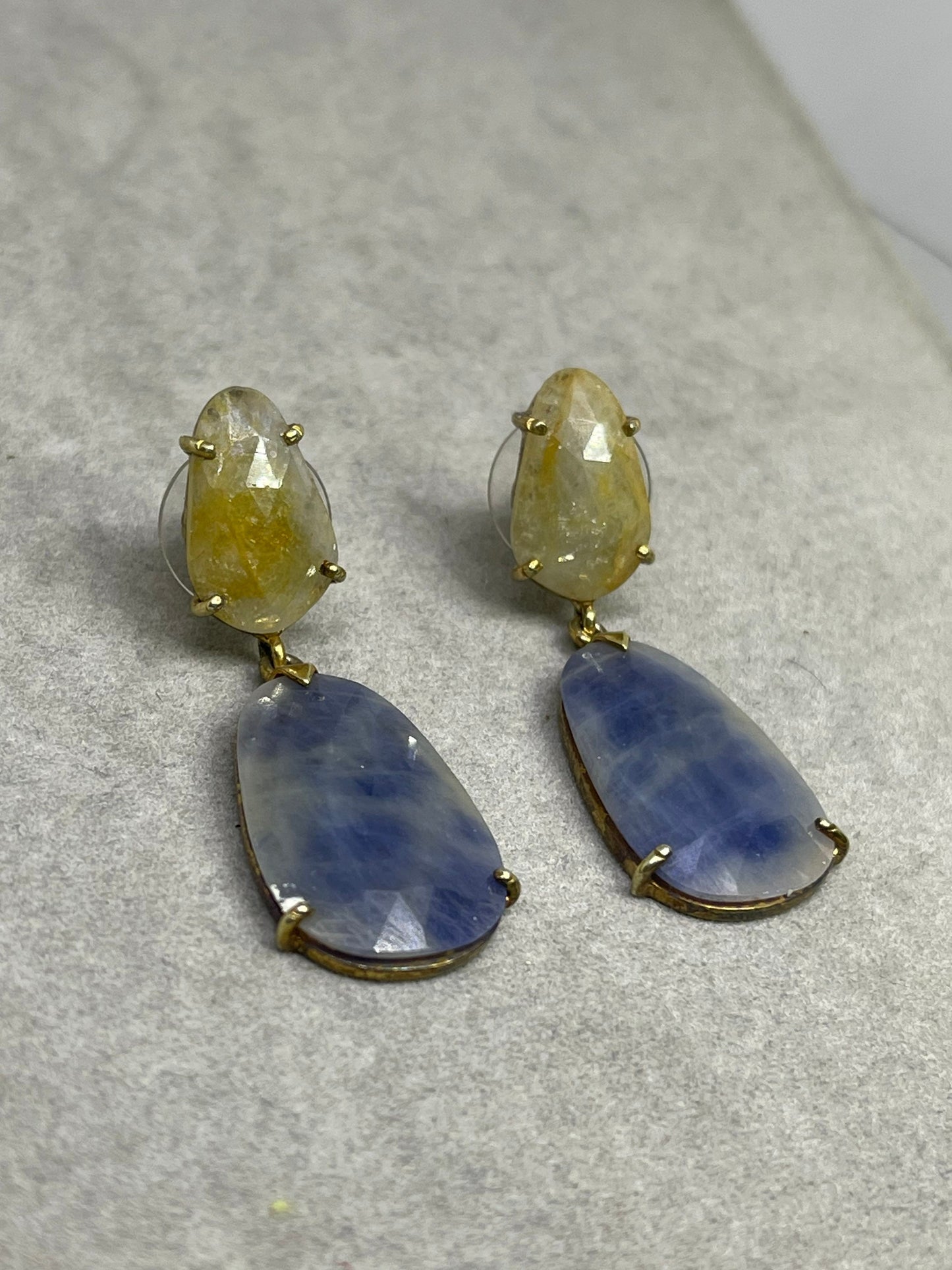 Natural Faceted Yellow & Blue Sapphire Vermeil Sterling Silver Dangle Earrings