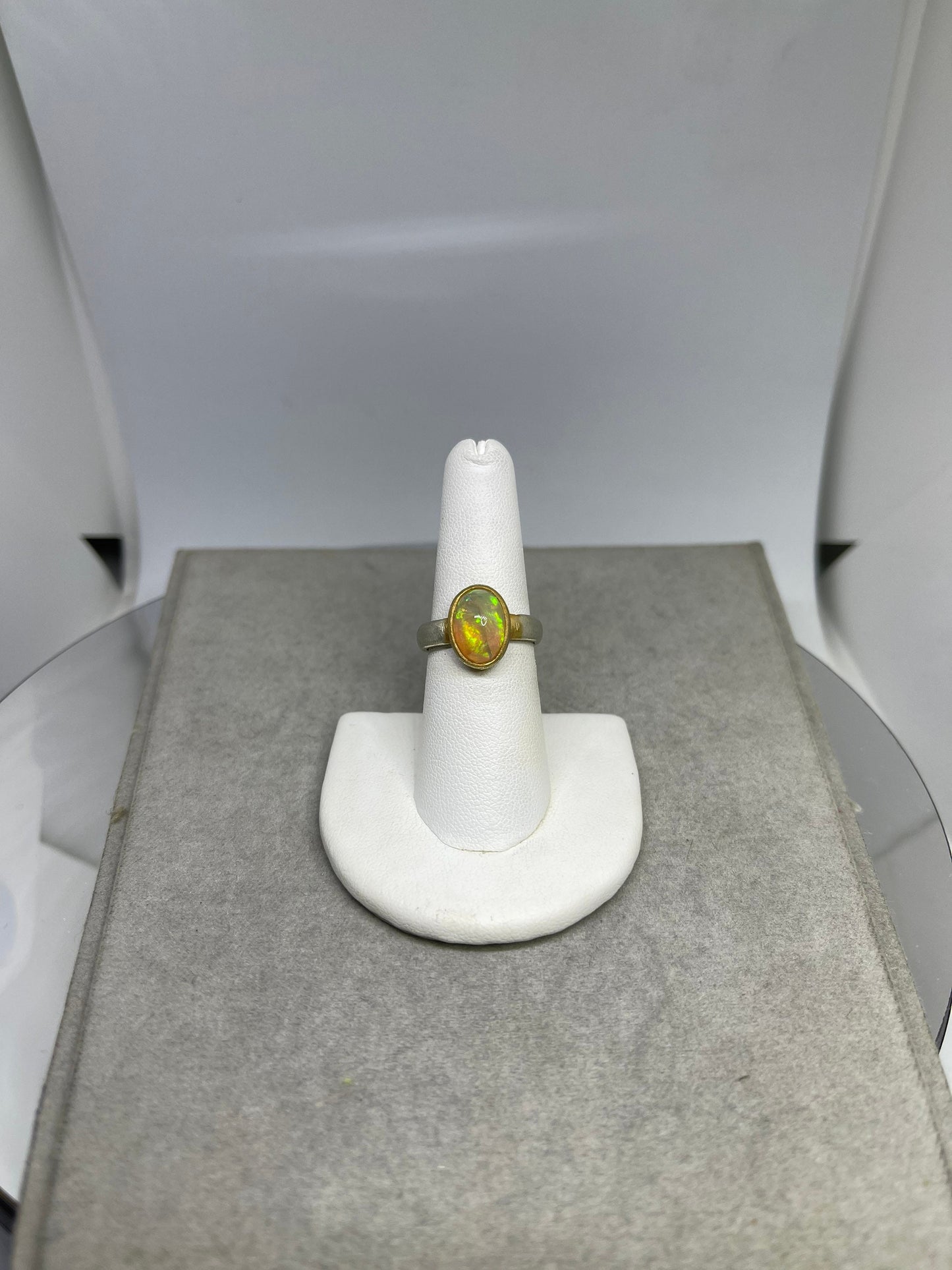 Natural Ethiopian Opal Sterling Silver 18K Gold Plated Bezel Ring (Size 7.5)