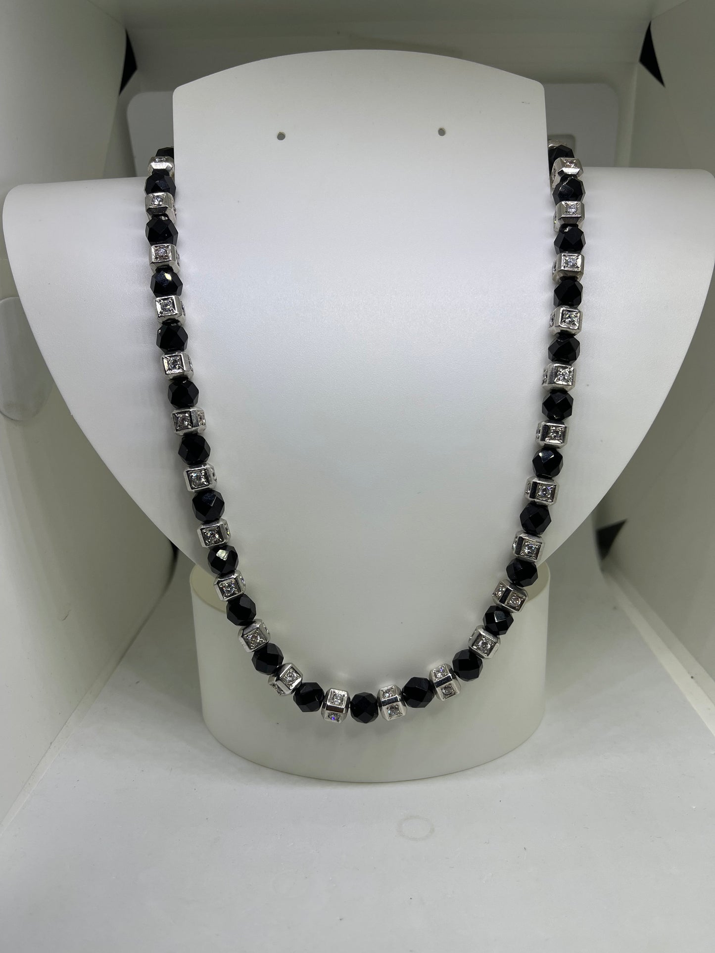 Black Onyx & CZ Handmade Sterling Silver Necklace