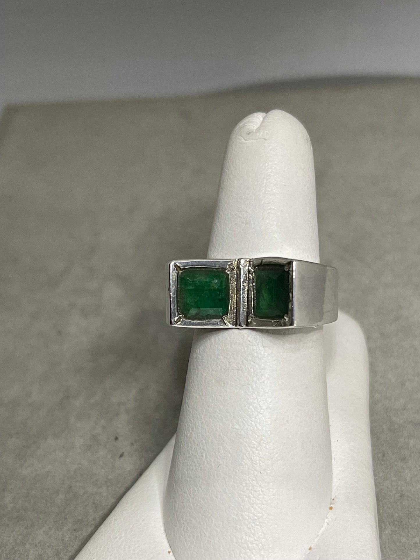 Fancy Brazilian Emerald Handmade Sterling Silver Ring (Size 7)