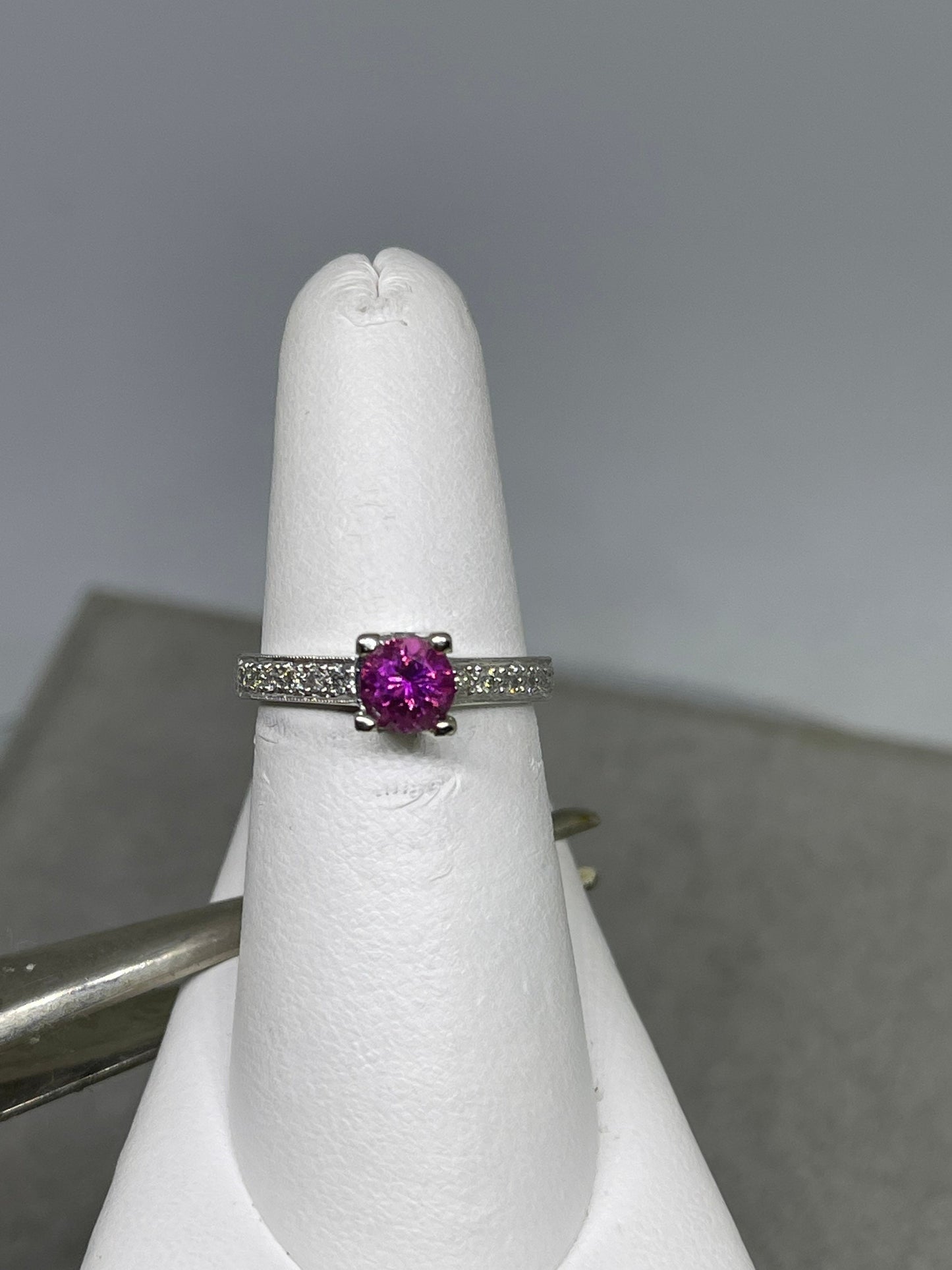 Natural Rubellite Fuchsia Pink Paraiba Tourmaline And Diamond Engagement 14k White Gold Ring