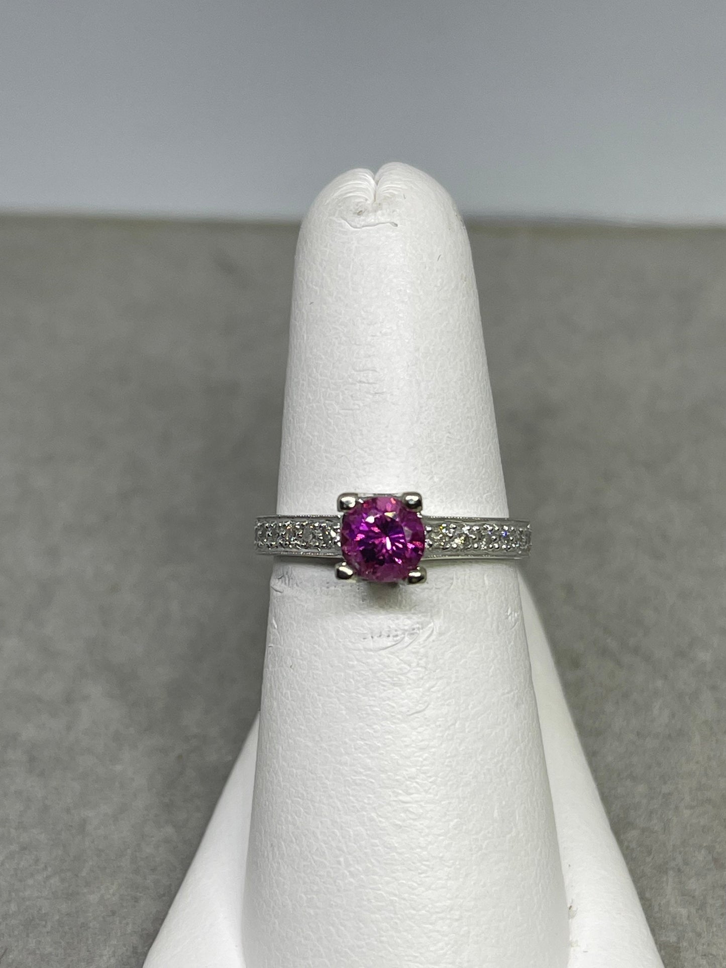 Natural Rubellite Fuchsia Pink Paraiba Tourmaline And Diamond Engagement 14k White Gold Ring