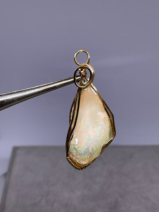 Rough Ethiopian Opal 14K Gold Filled Wire-Wrapped Pendant