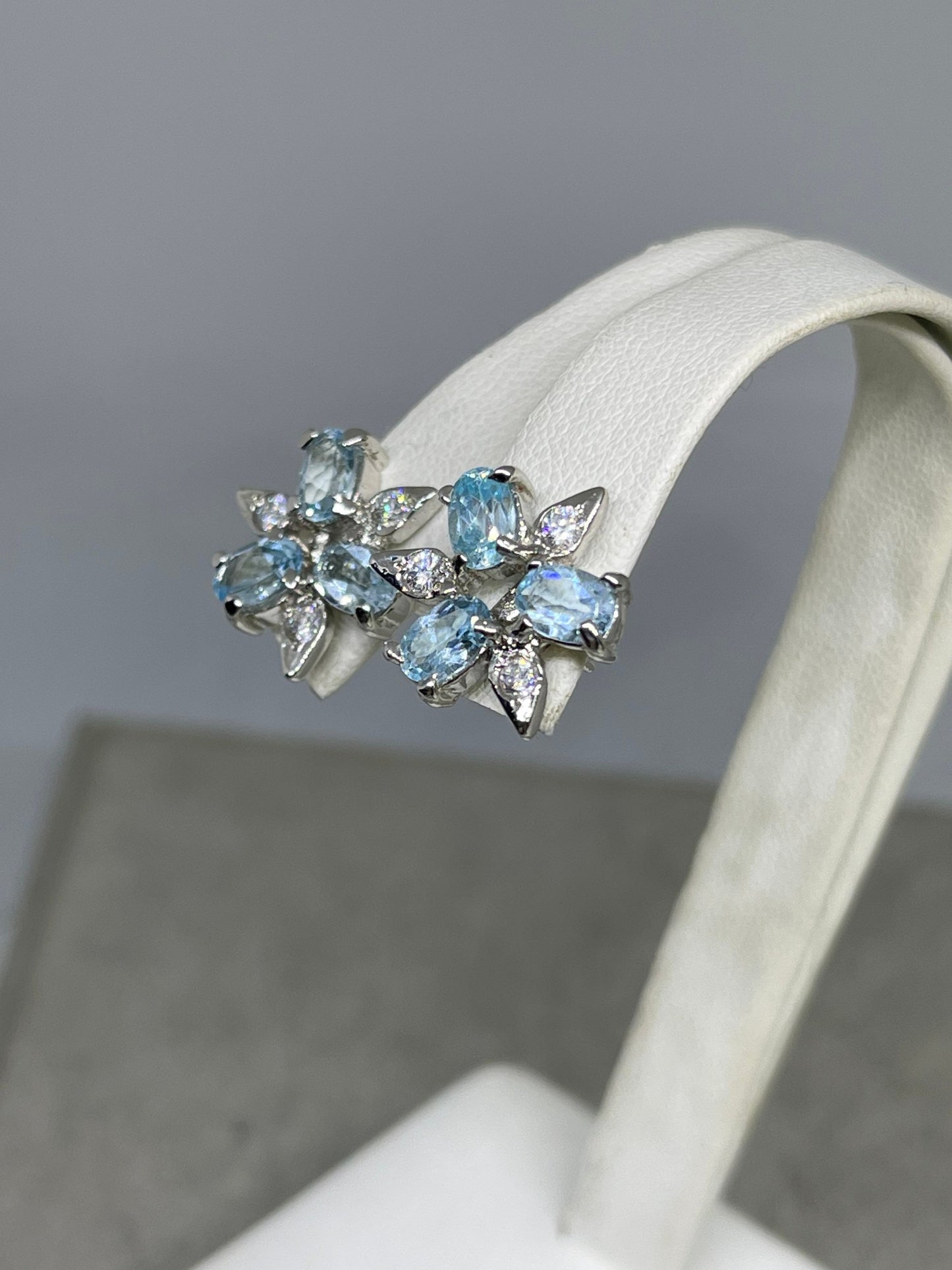 Blue Topaz & CZ Sterling Silver Earrings