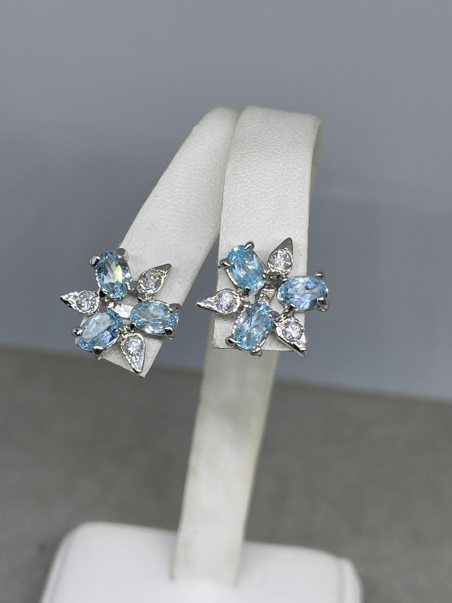 Blue Topaz & CZ Sterling Silver Earrings