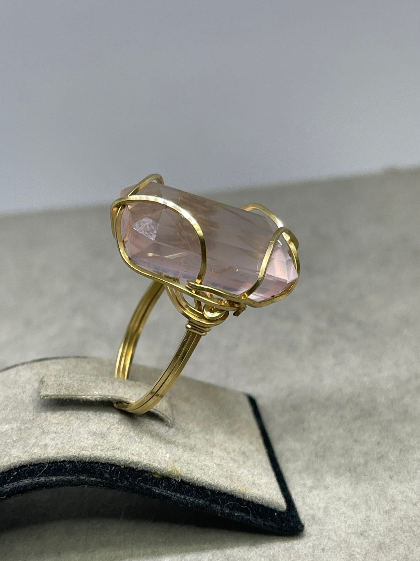 26 Carat Rose Quartz 14k Gold Filled Wire Wrapped Handmade Ring (Size 8.5)