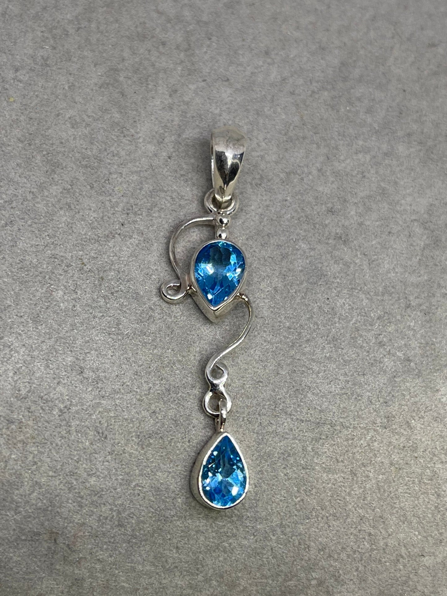 Fancy Blue Topaz Sterling Silver Dangle Pendant